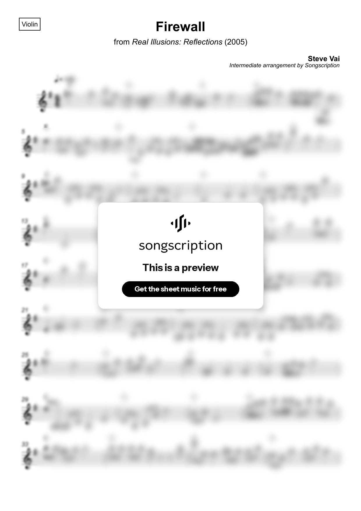 Intermediate Violin Sheet Music for "Firewall" by Steve Vai