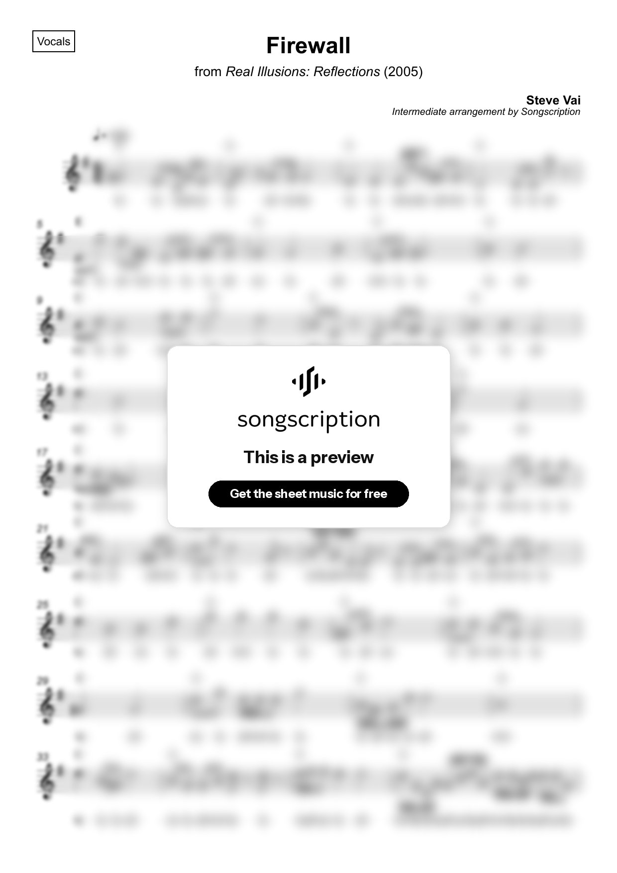 Intermediate Vocals Sheet Music for "Firewall" by Steve Vai