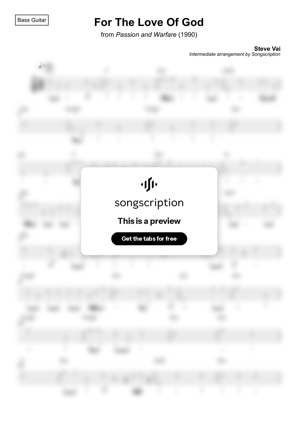 Intermediate Bass Guitar Tabs for "For The Love Of God" by Steve Vai