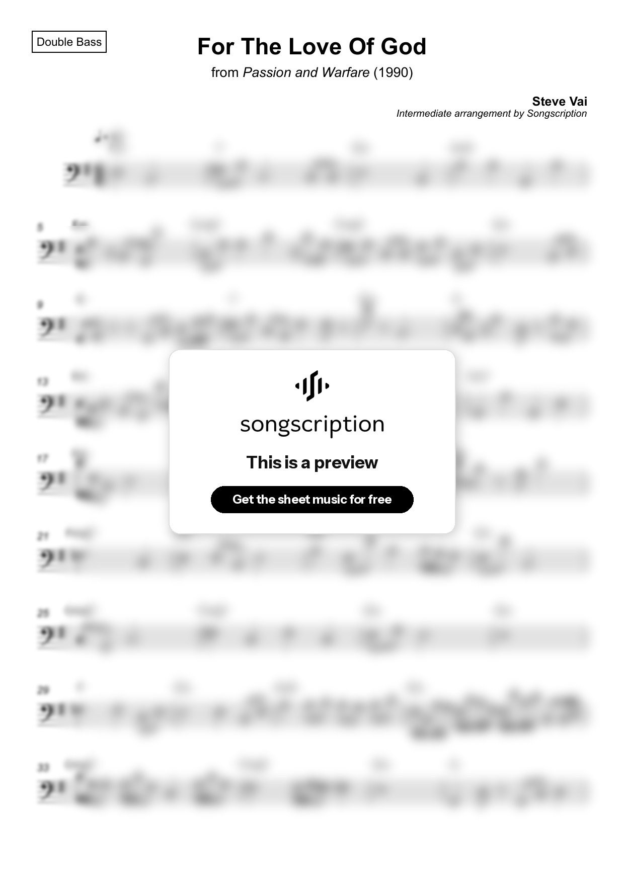 Intermediate Double Bass Sheet Music for "For The Love Of God" by Steve Vai