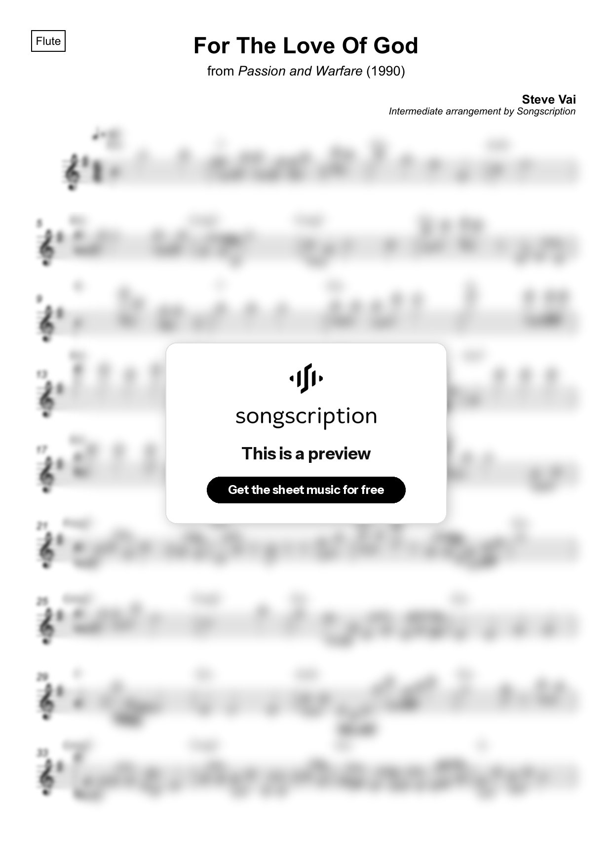 Intermediate Flute Sheet Music for "For The Love Of God" by Steve Vai