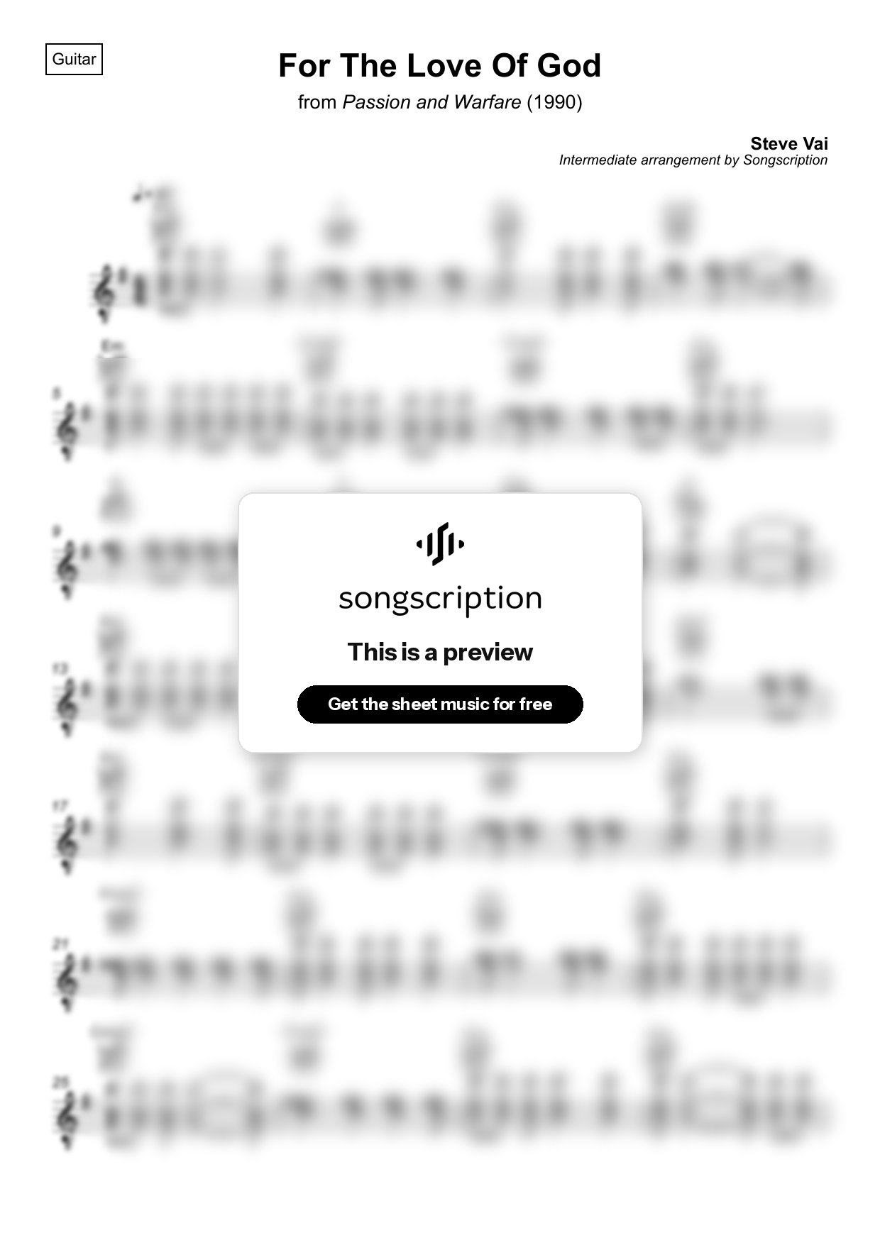 Intermediate Acoustic Guitar Sheet Music for "For The Love Of God" by Steve Vai