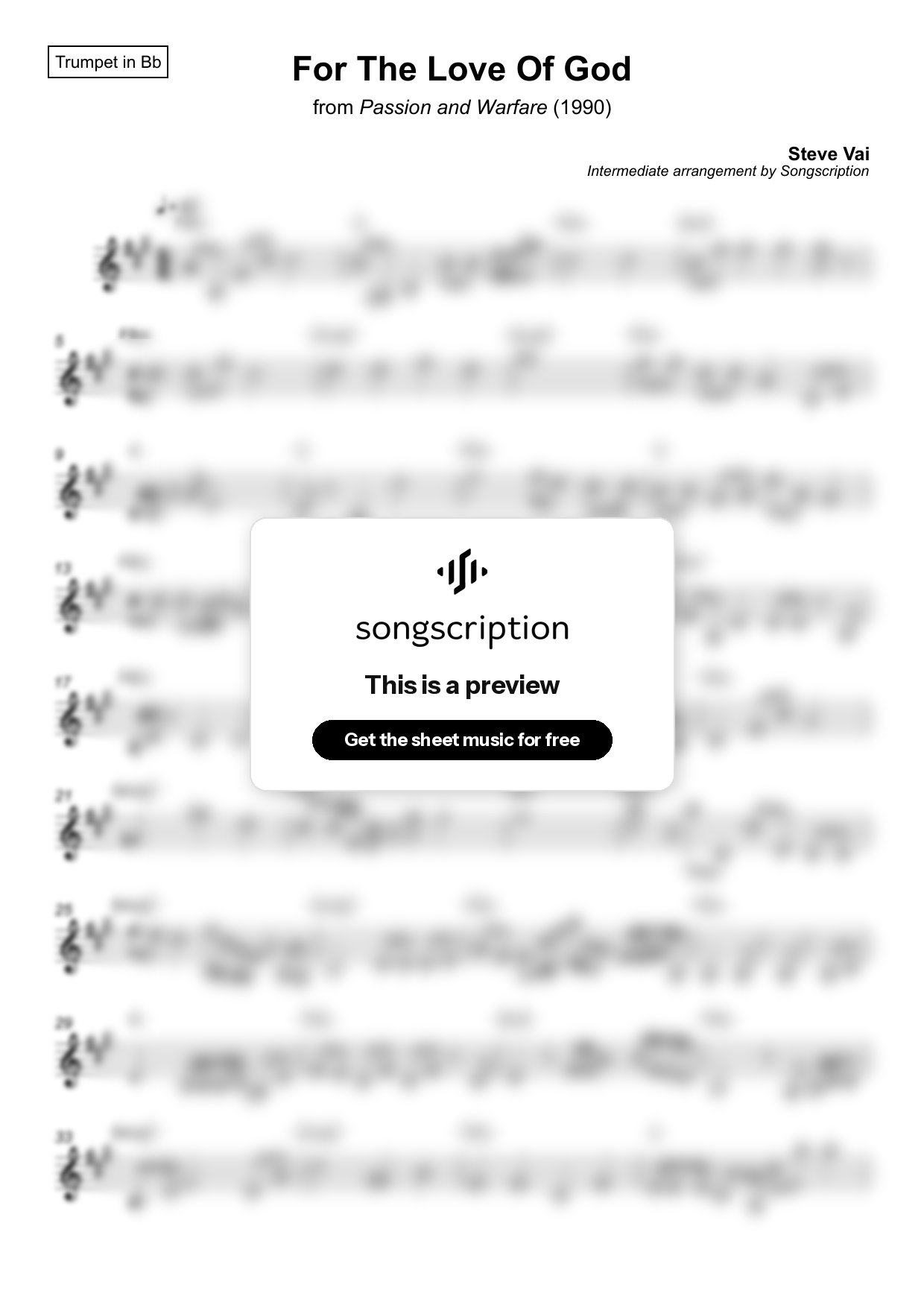 Intermediate Trumpet Sheet Music for "For The Love Of God" by Steve Vai