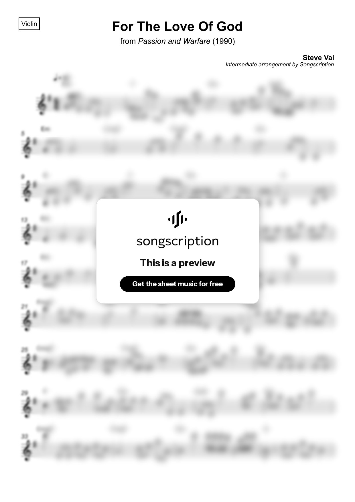 Intermediate Violin Sheet Music for "For The Love Of God" by Steve Vai