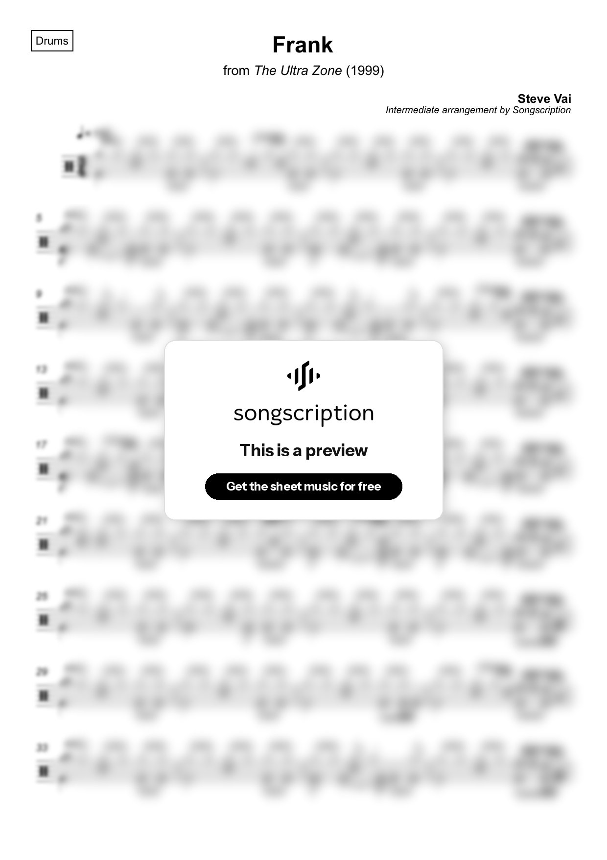 Intermediate Drums Sheet Music for "Frank" by Steve Vai