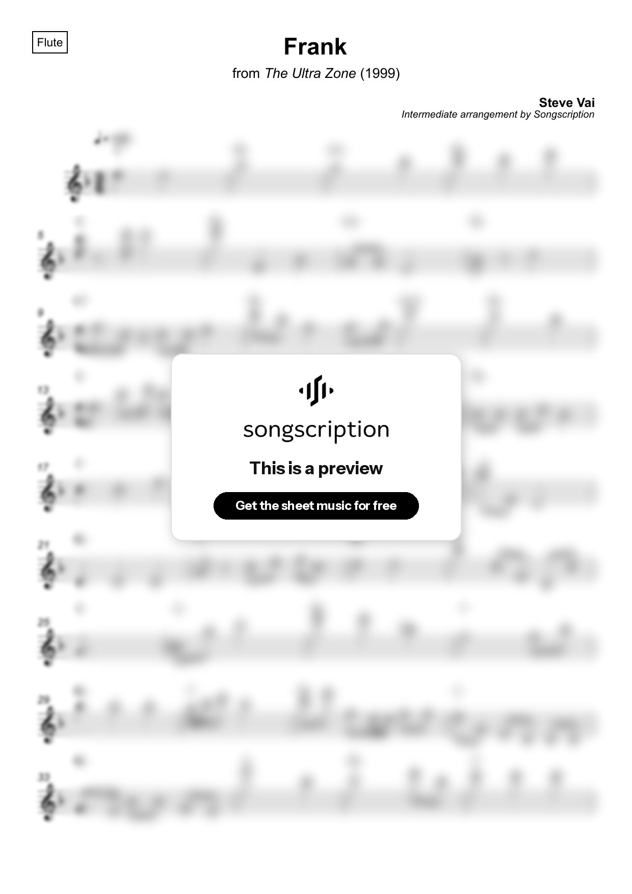 Intermediate Flute Sheet Music for "Frank" by Steve Vai