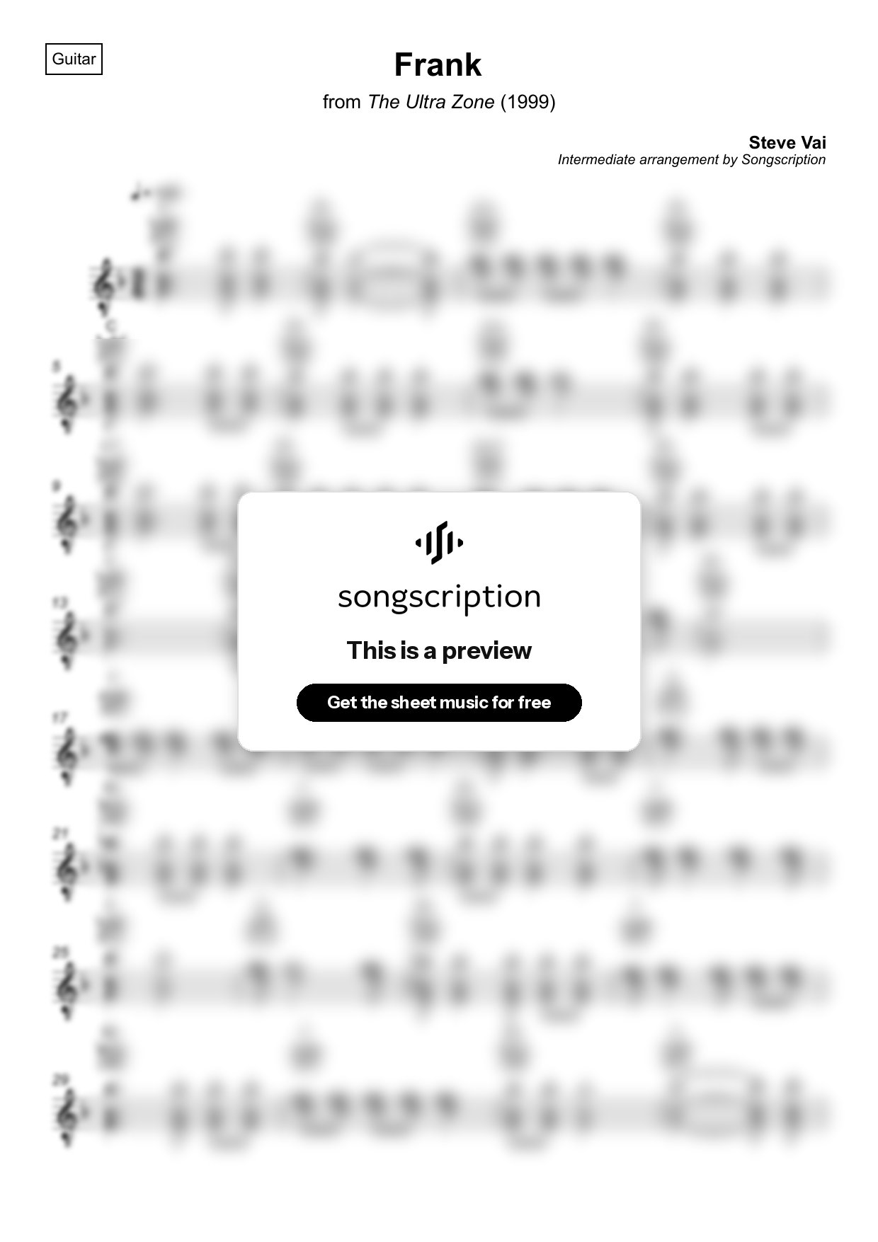 Intermediate Acoustic Guitar Sheet Music for "Frank" by Steve Vai