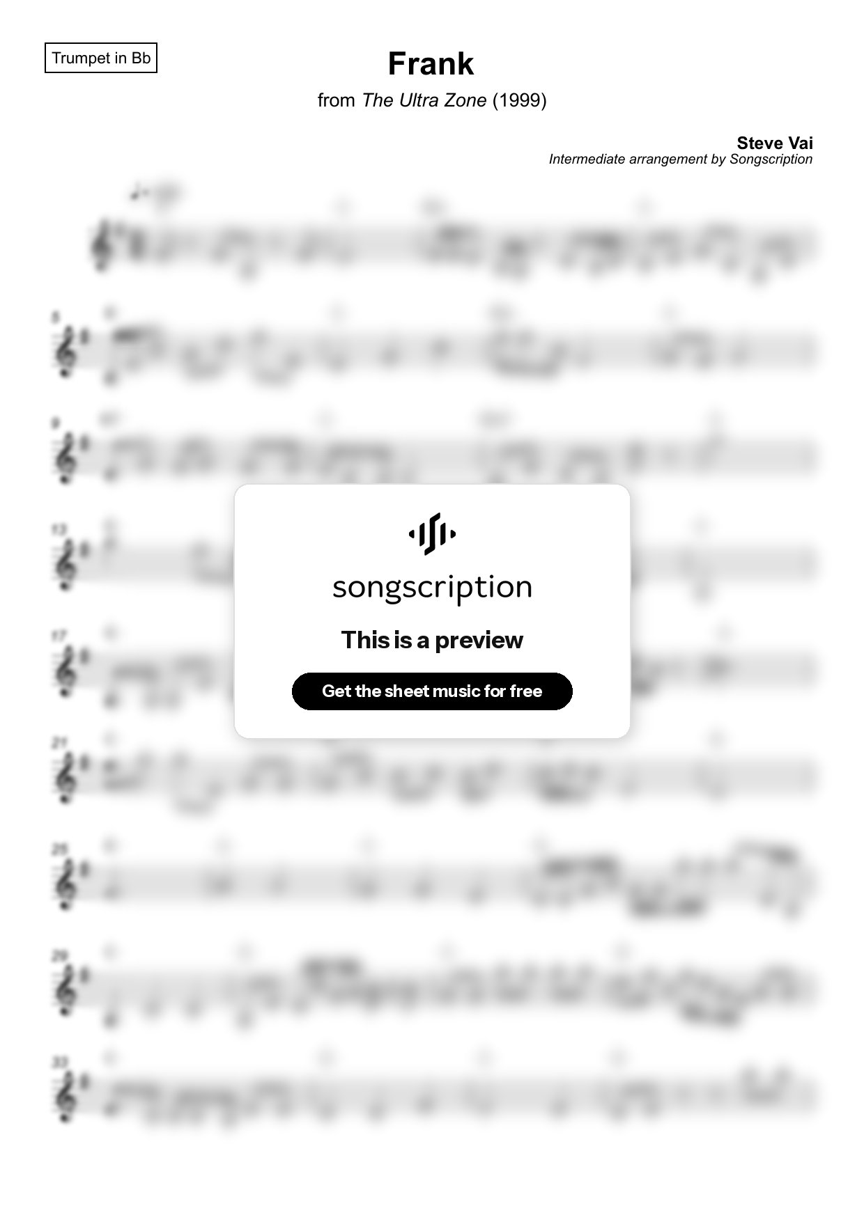 Intermediate Trumpet Sheet Music for "Frank" by Steve Vai