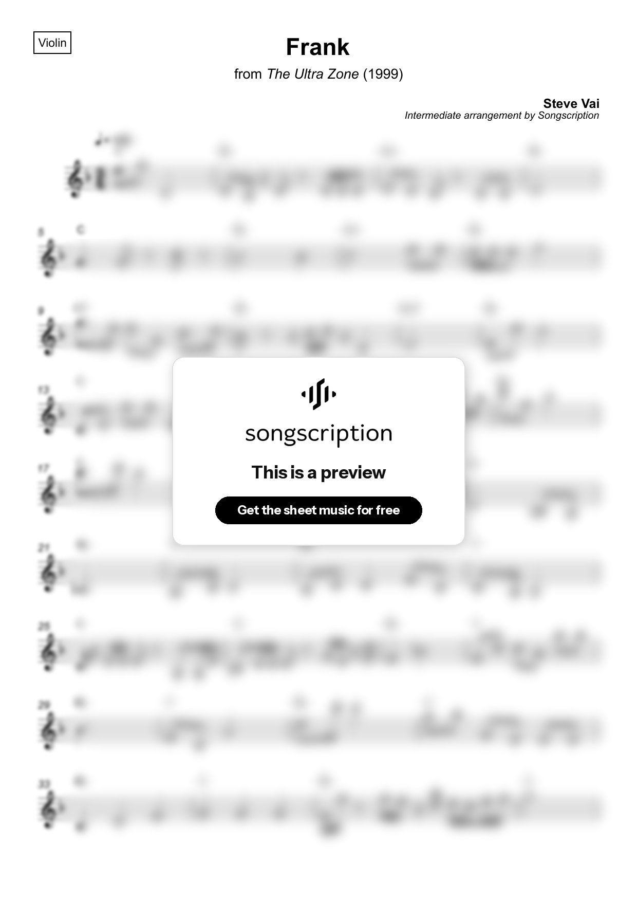 Intermediate Violin Sheet Music for "Frank" by Steve Vai