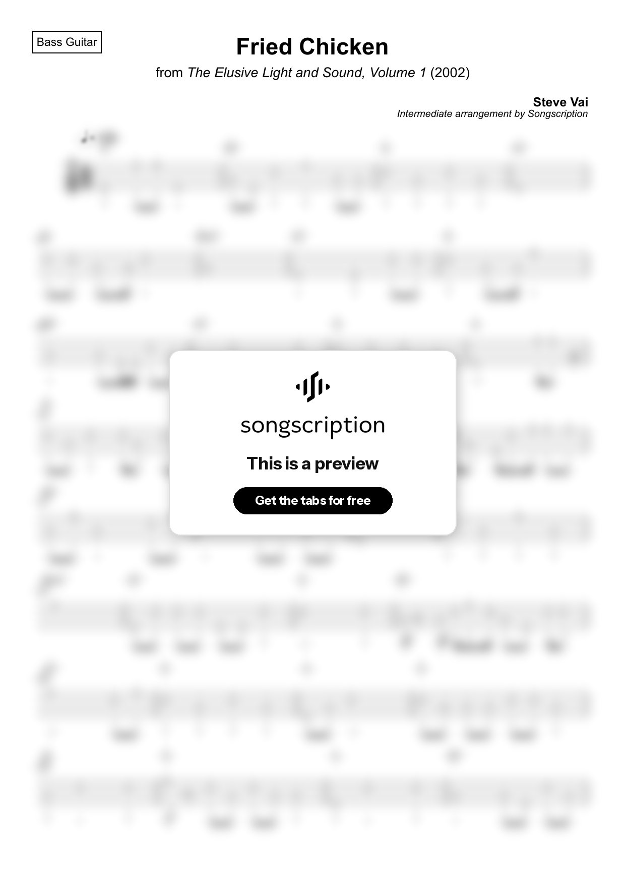 Intermediate Bass Guitar Tabs for "Fried Chicken" by Steve Vai