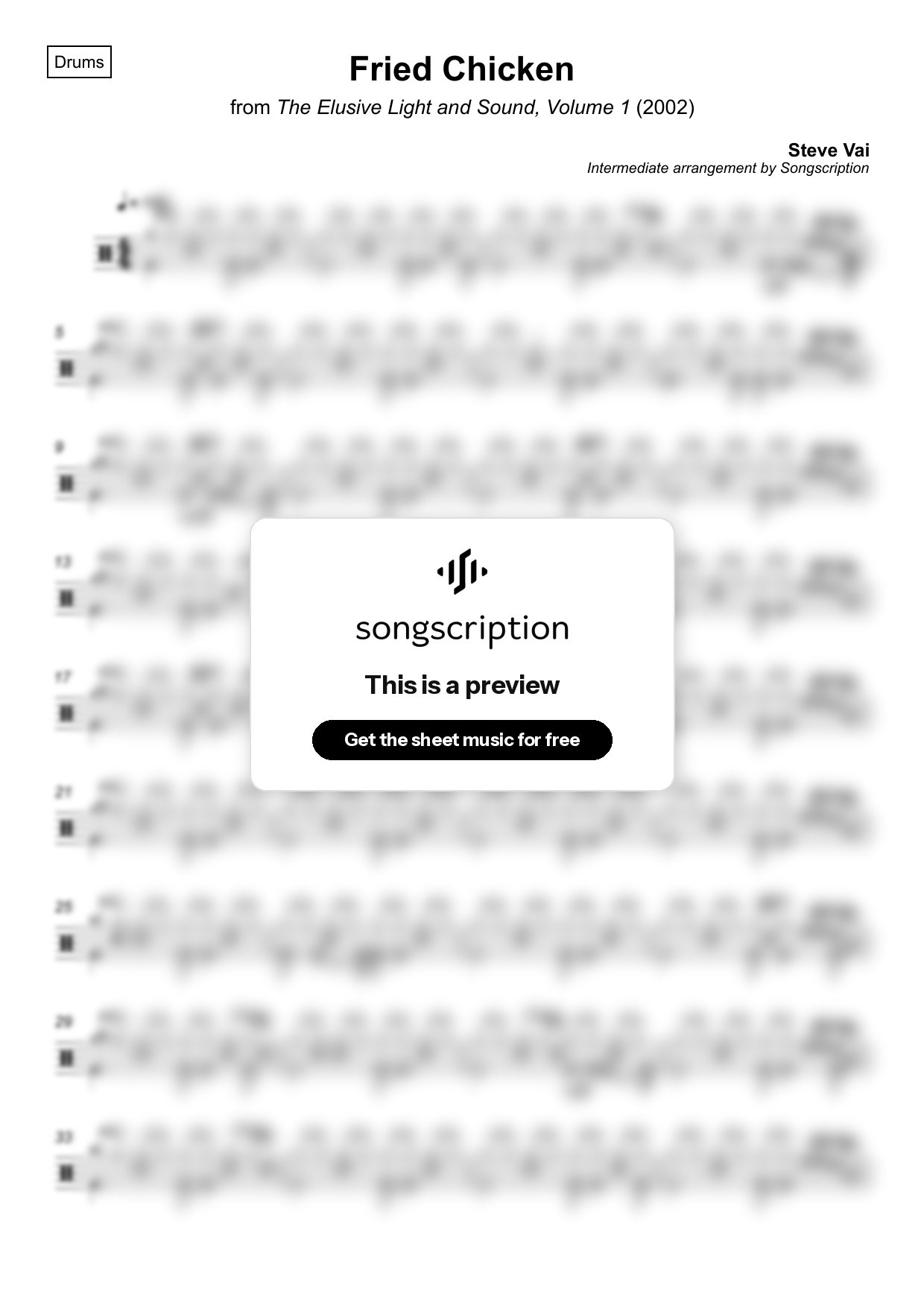 Intermediate Drums Sheet Music for "Fried Chicken" by Steve Vai