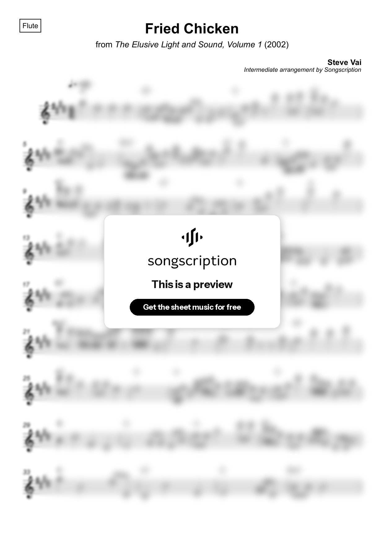Intermediate Flute Sheet Music for "Fried Chicken" by Steve Vai
