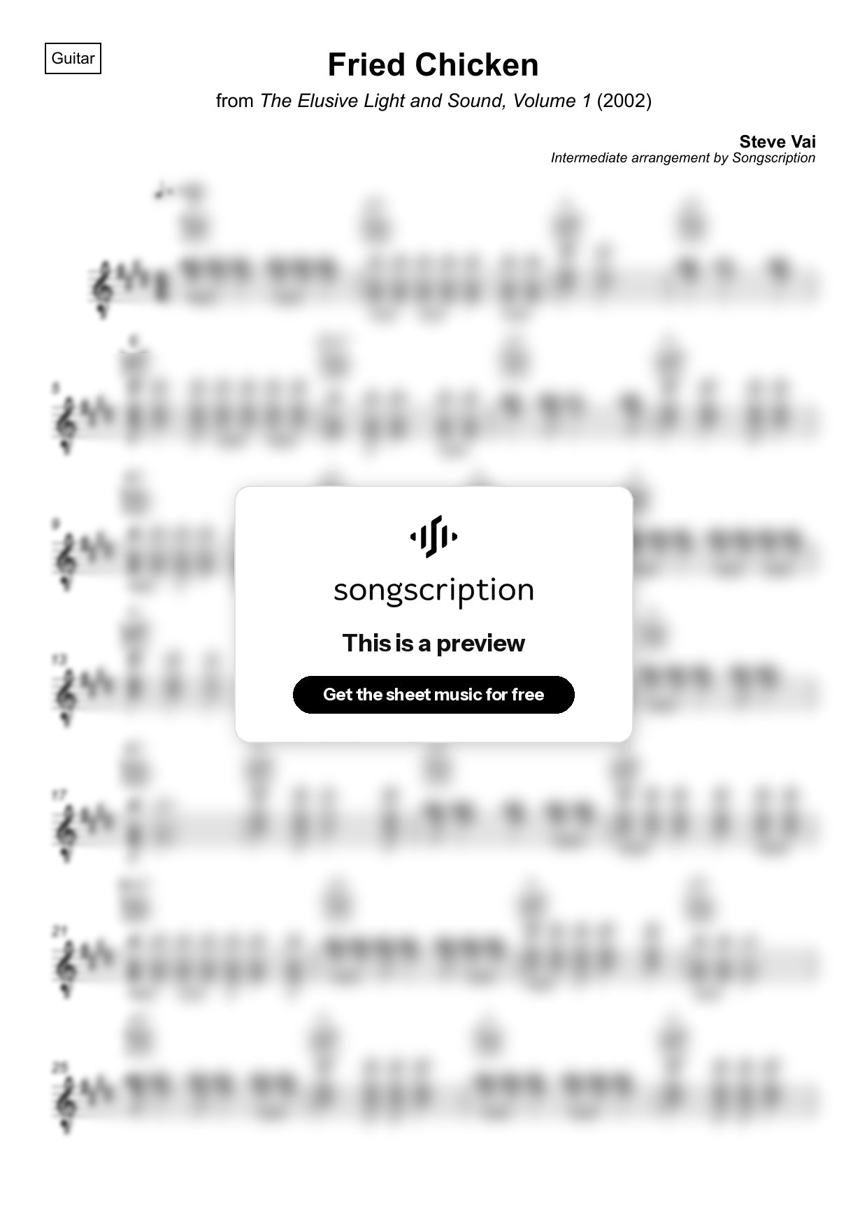 Intermediate Acoustic Guitar Sheet Music for "Fried Chicken" by Steve Vai
