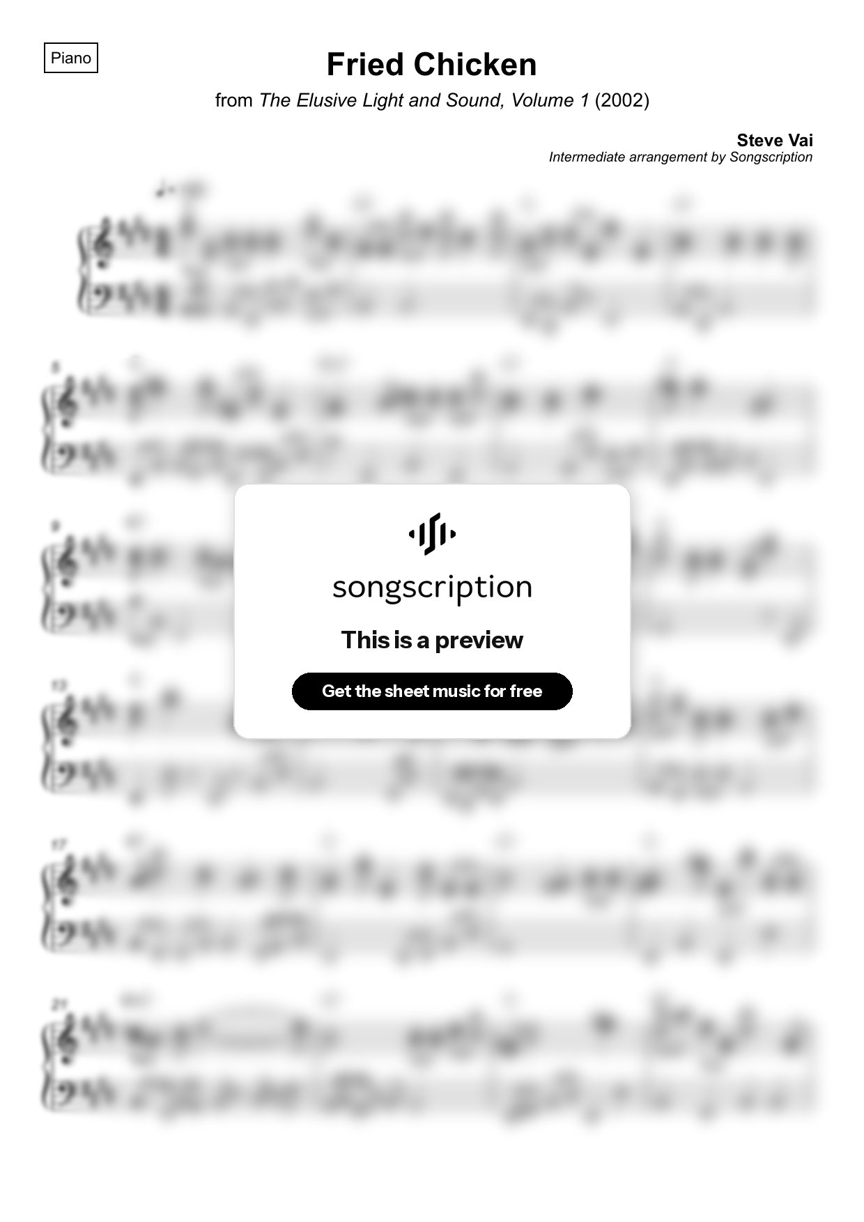Intermediate Piano Sheet Music for "Fried Chicken" by Steve Vai