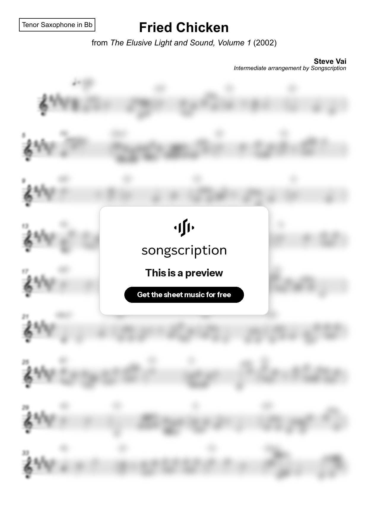 Intermediate Tenor Sax Sheet Music for "Fried Chicken" by Steve Vai