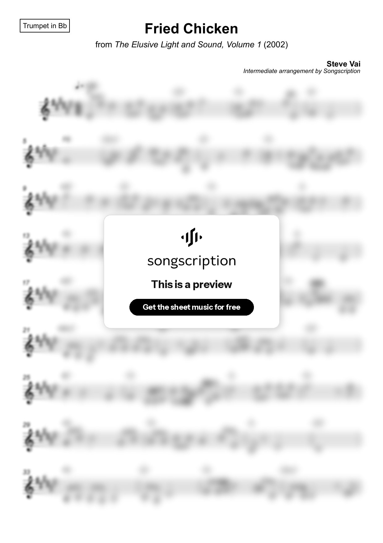 Intermediate Trumpet Sheet Music for "Fried Chicken" by Steve Vai