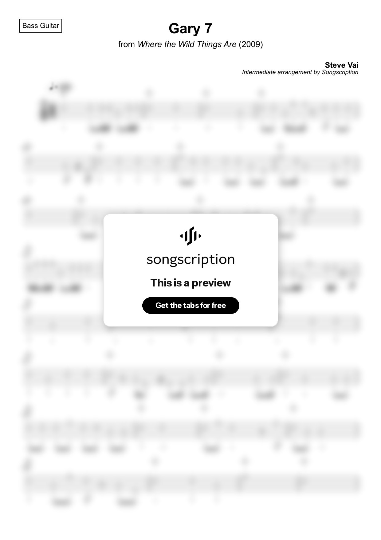 Intermediate Bass Guitar Tabs for "Gary 7" by Steve Vai