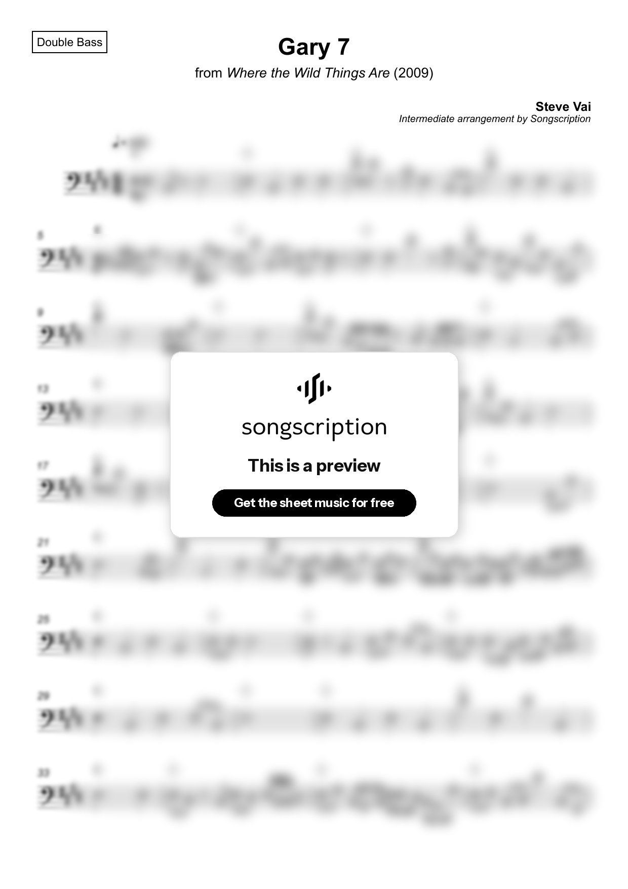 Intermediate Double Bass Sheet Music for "Gary 7" by Steve Vai
