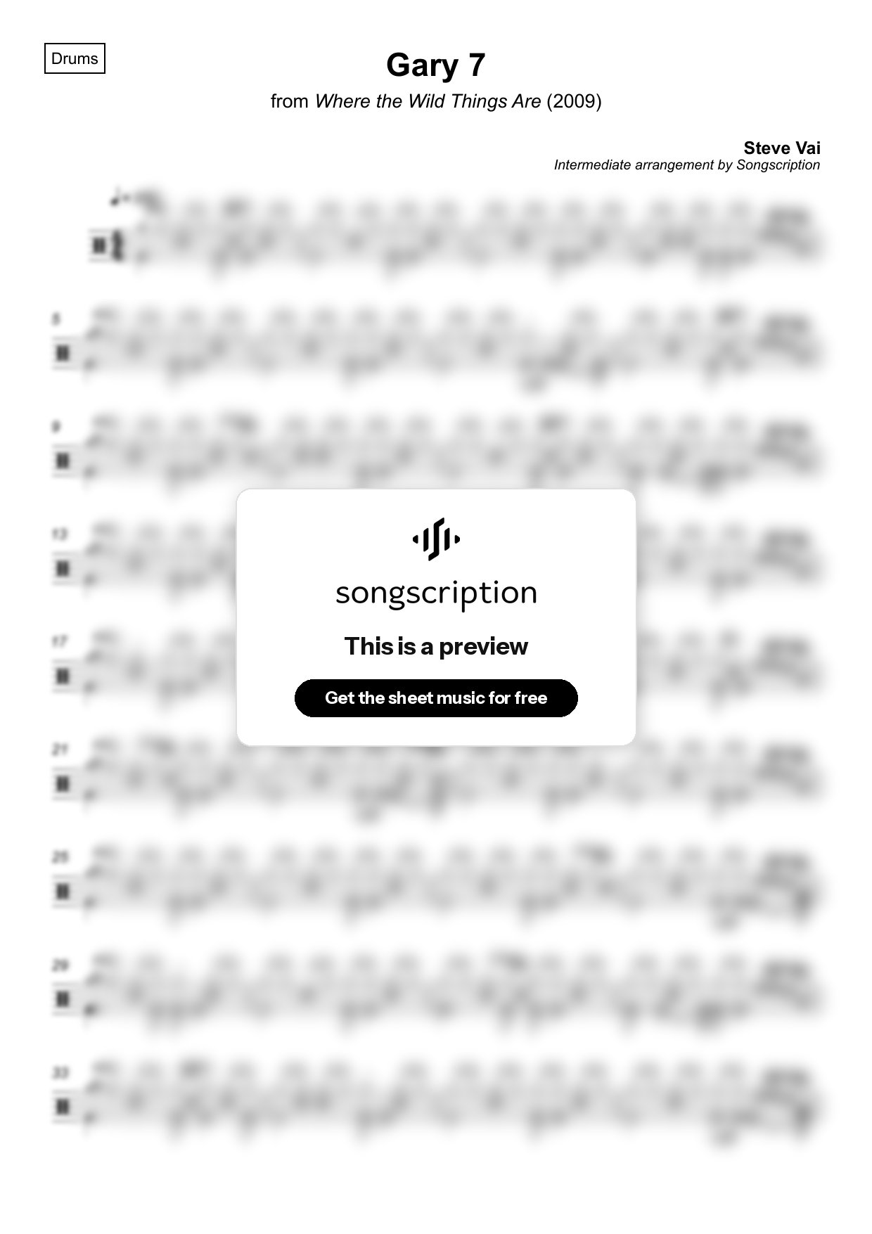 Intermediate Drums Sheet Music for "Gary 7" by Steve Vai