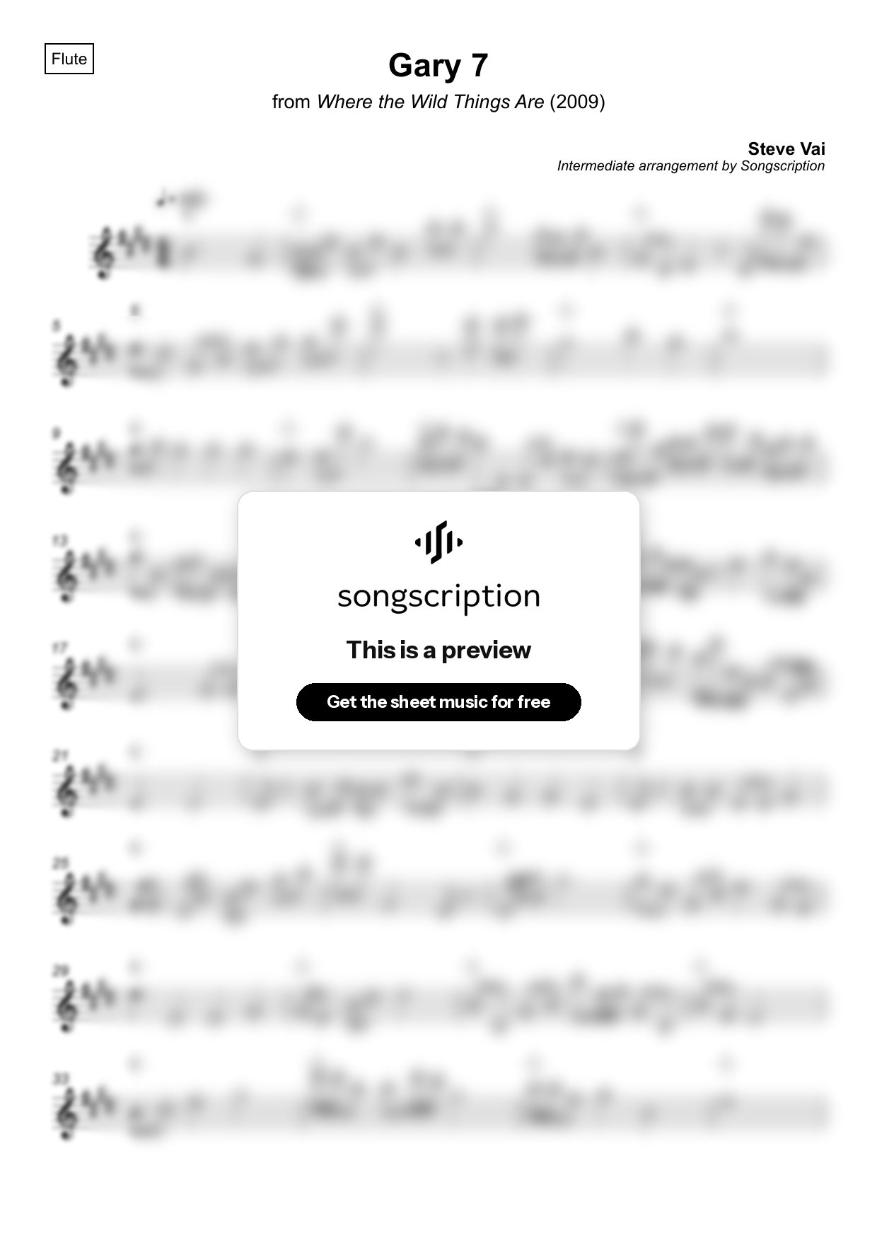 Intermediate Flute Sheet Music for "Gary 7" by Steve Vai
