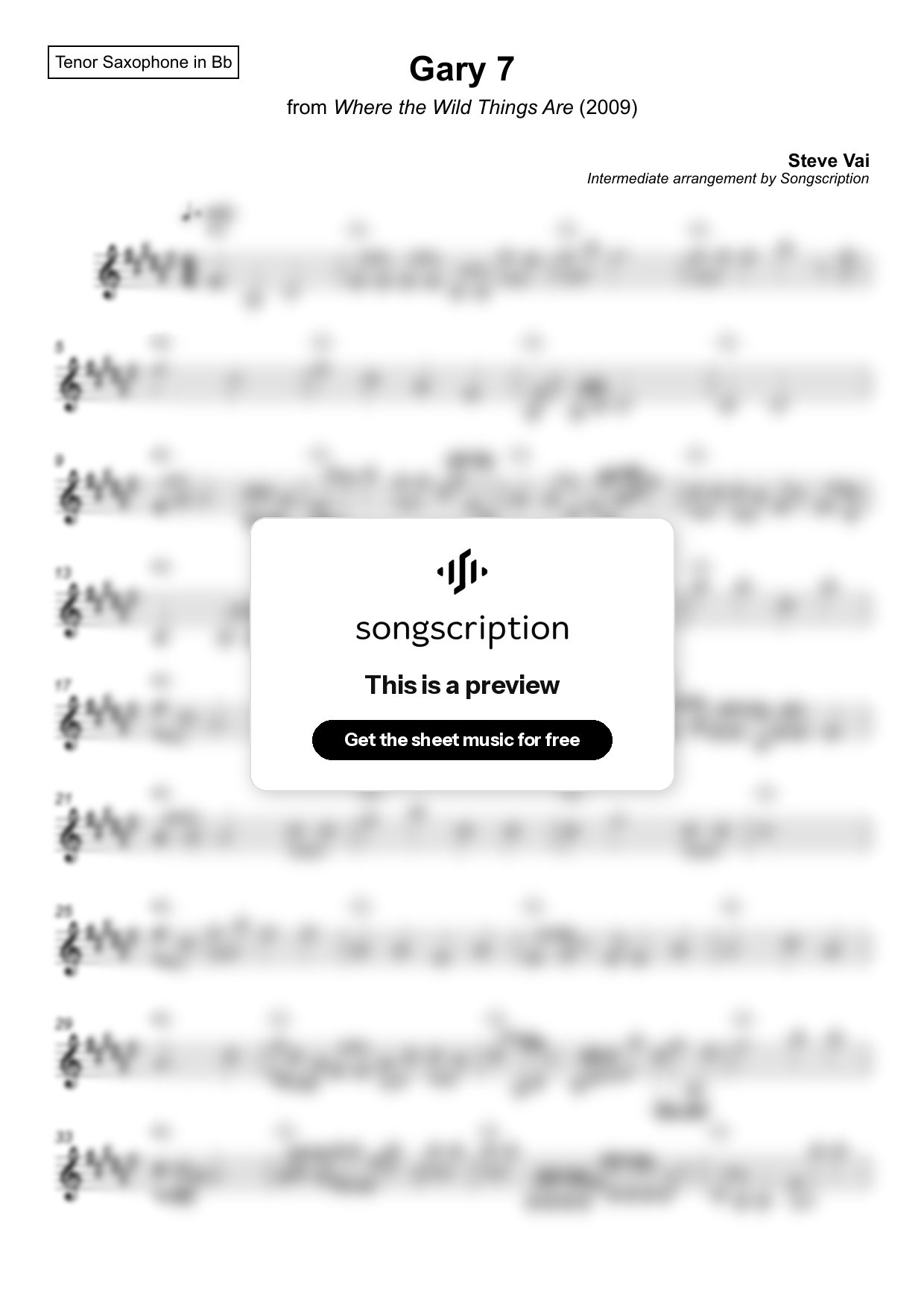 Intermediate Tenor Sax Sheet Music for "Gary 7" by Steve Vai