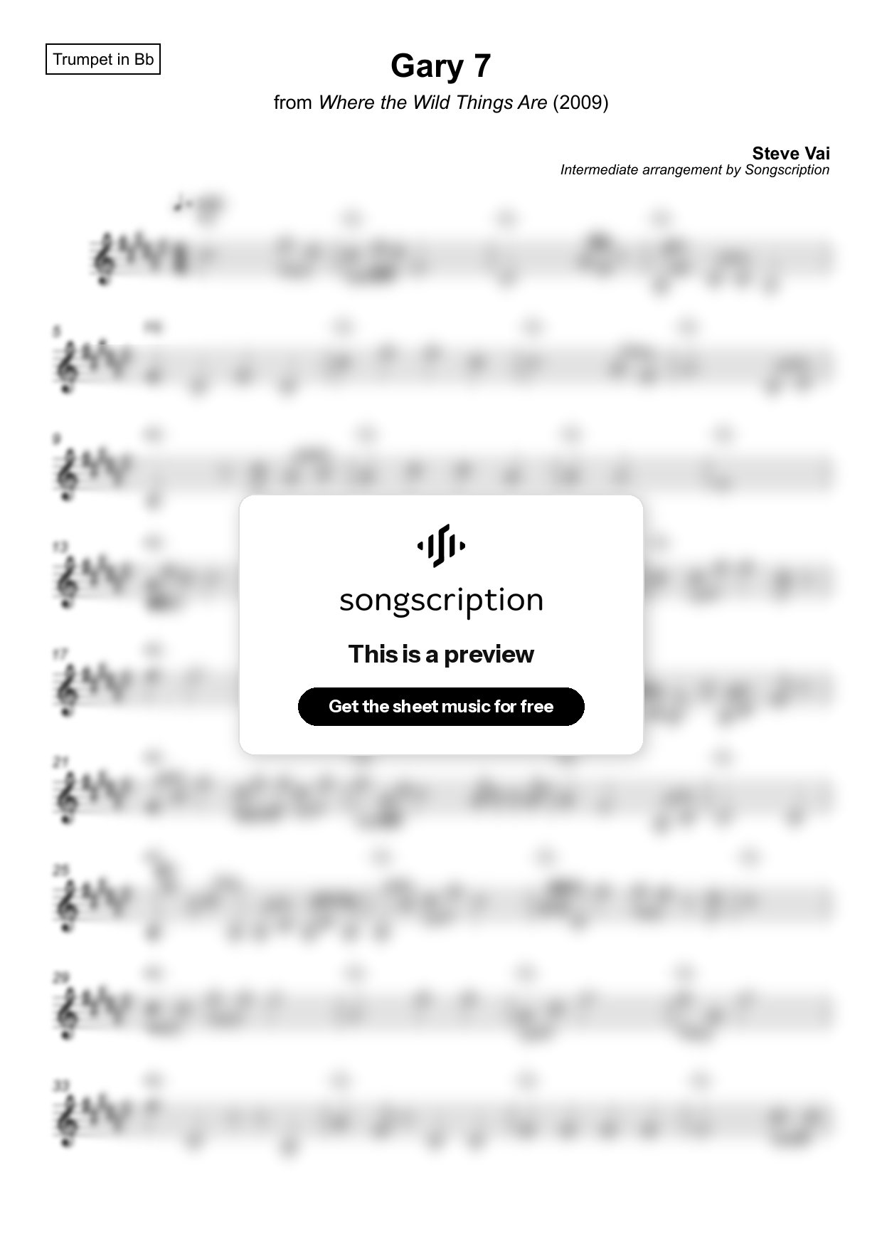 Intermediate Trumpet Sheet Music for "Gary 7" by Steve Vai