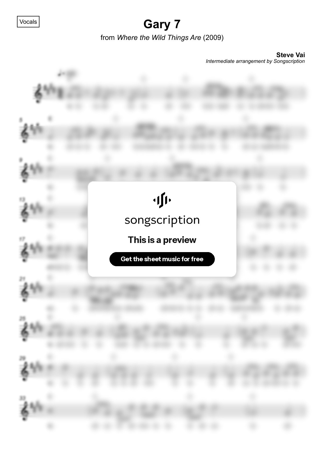 Intermediate Vocals Sheet Music for "Gary 7" by Steve Vai