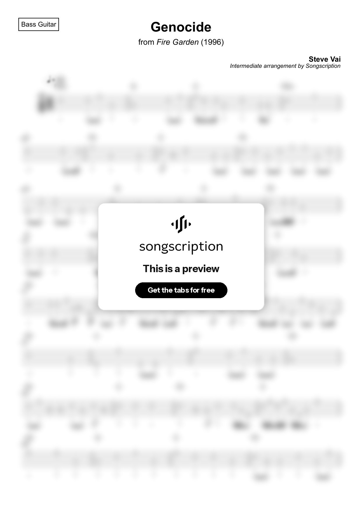 Intermediate Bass Guitar Tabs for "Genocide" by Steve Vai