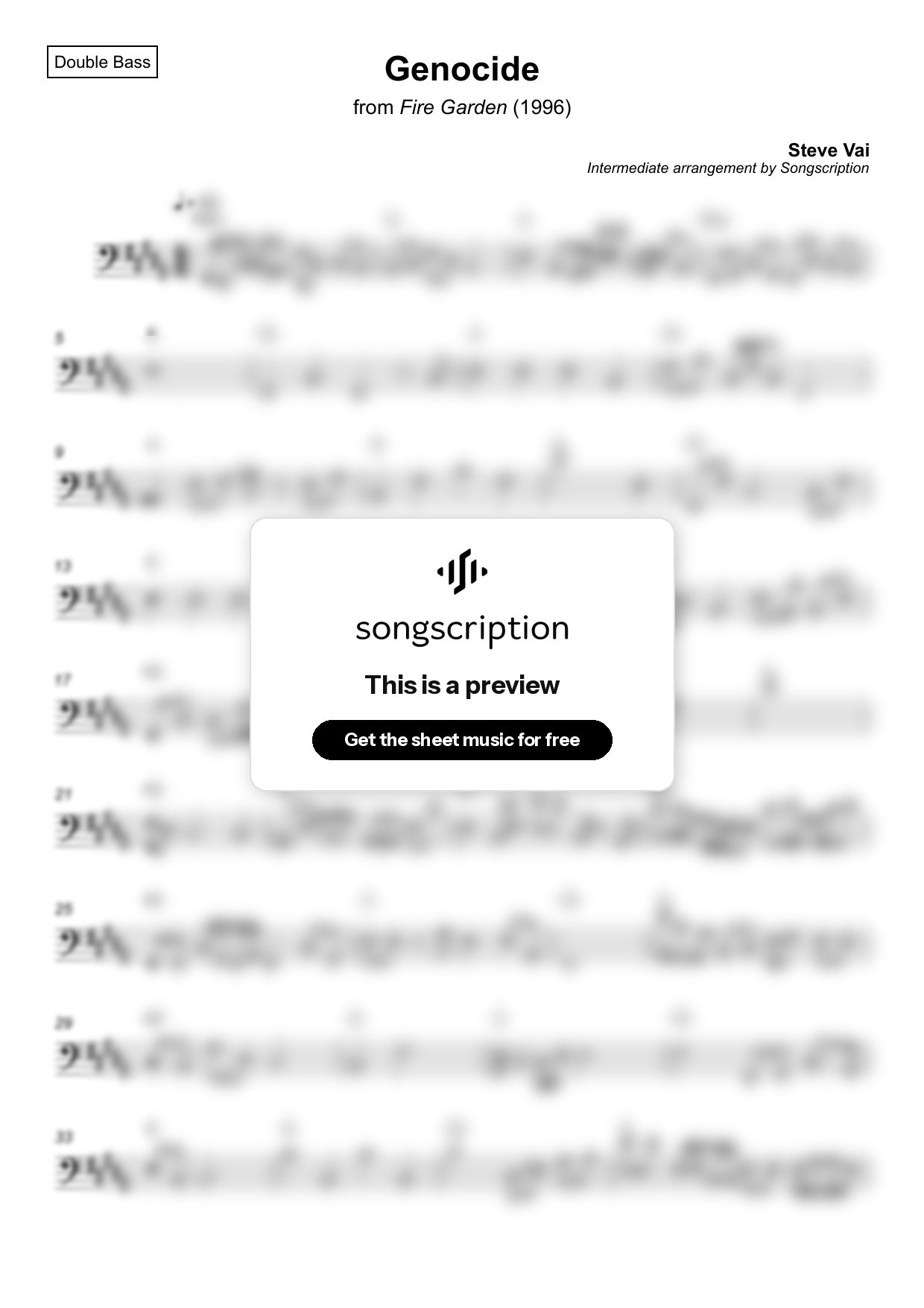 Intermediate Double Bass Sheet Music for "Genocide" by Steve Vai