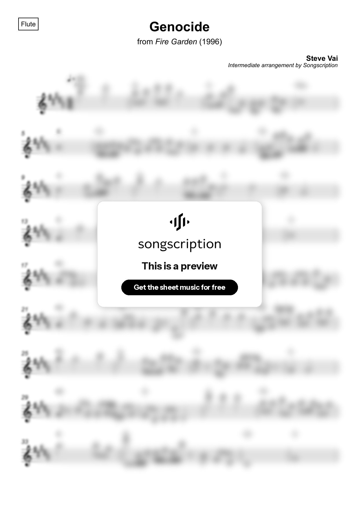 Intermediate Flute Sheet Music for "Genocide" by Steve Vai