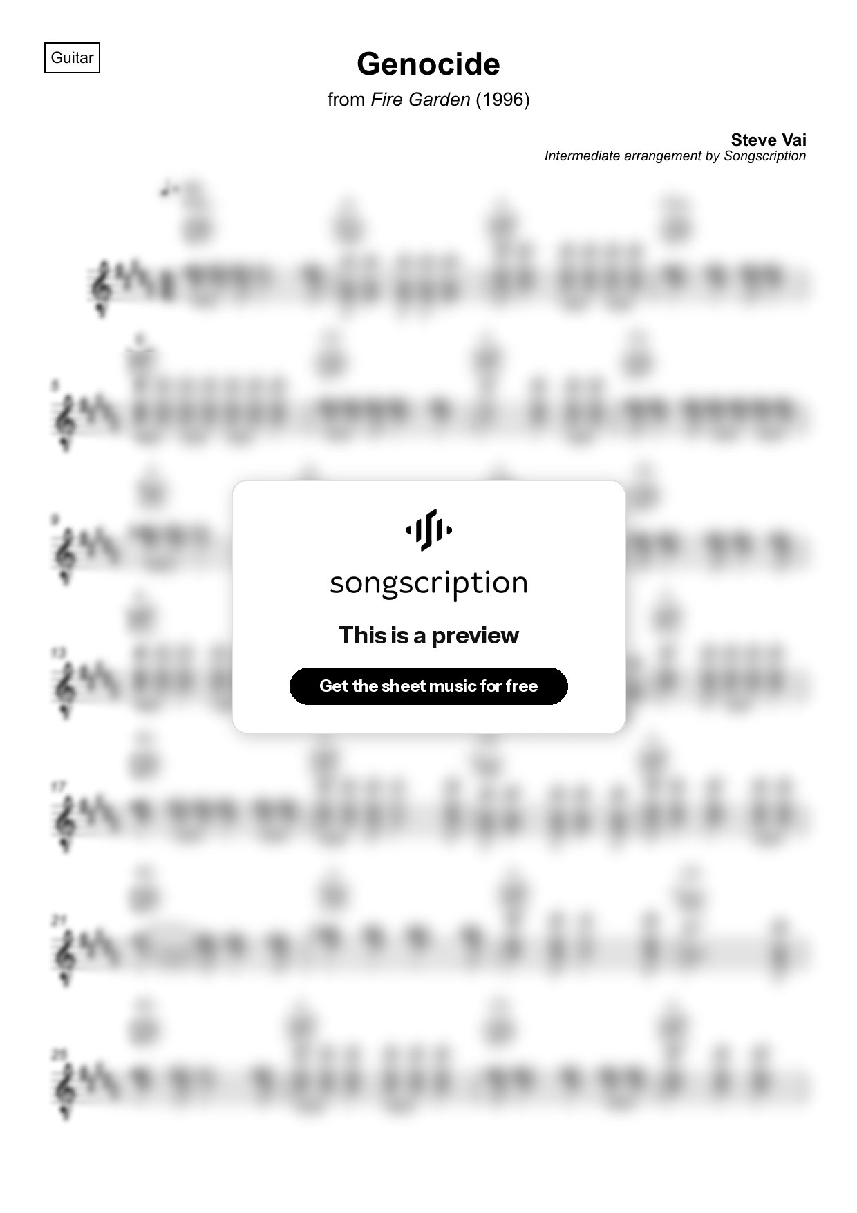 Intermediate Acoustic Guitar Sheet Music for "Genocide" by Steve Vai