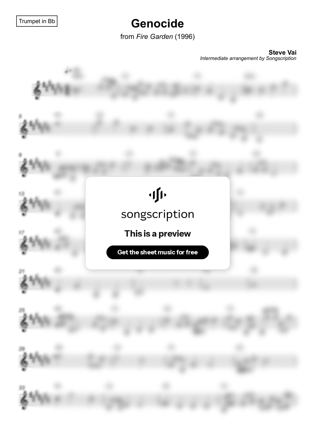 Intermediate Trumpet Sheet Music for "Genocide" by Steve Vai