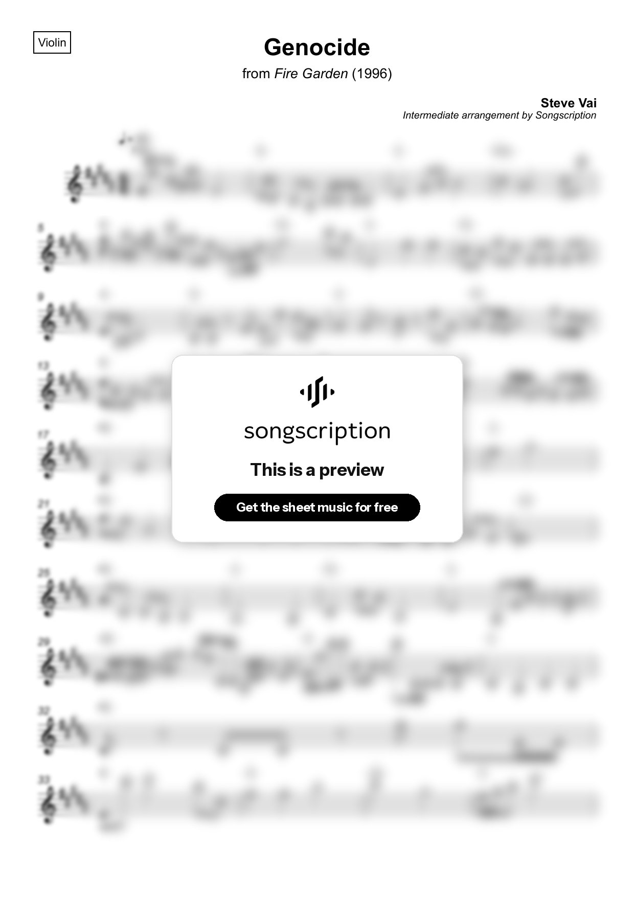 Intermediate Violin Sheet Music for "Genocide" by Steve Vai