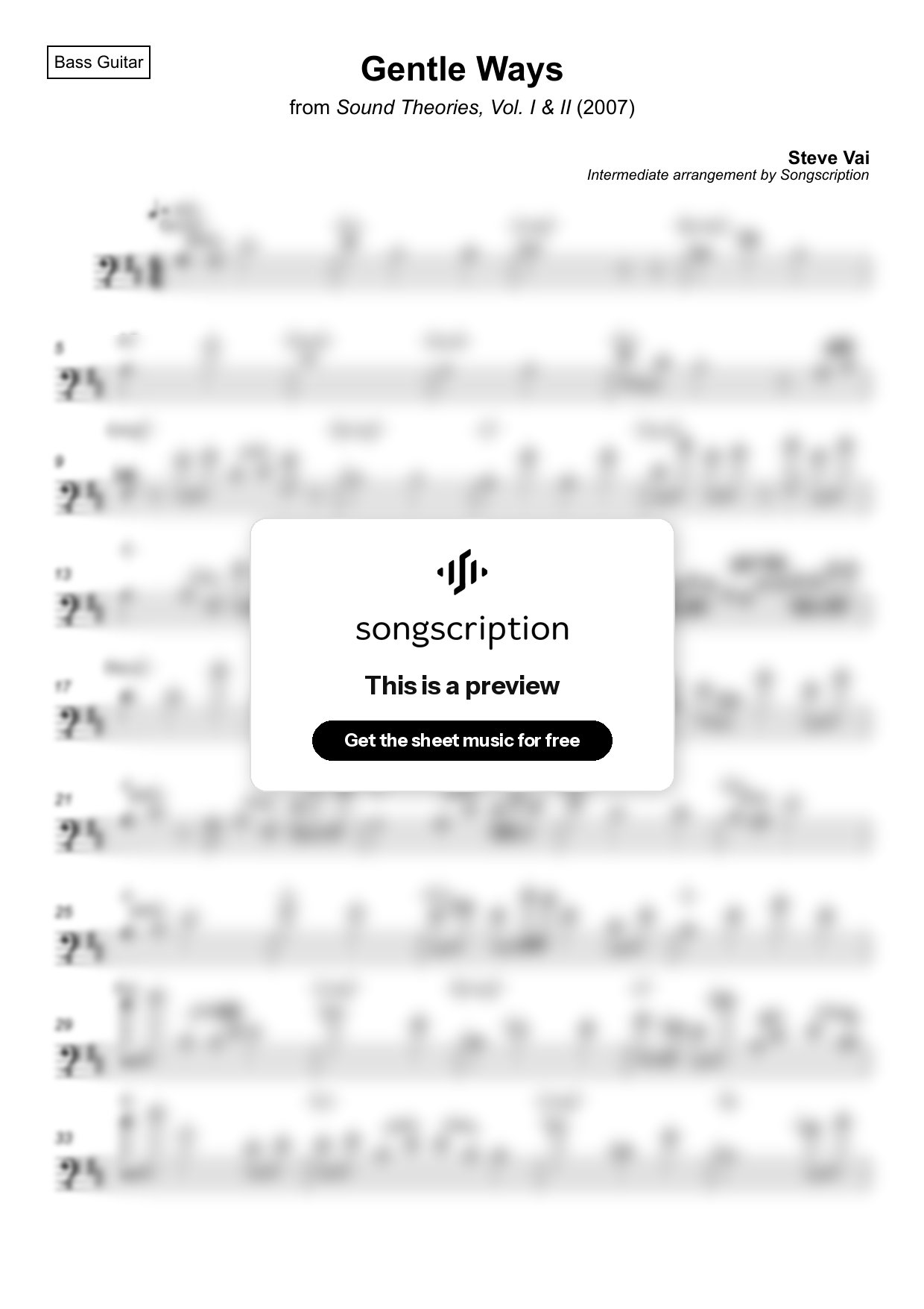 Intermediate Bass Guitar Sheet Music for "Gentle Ways" by Steve Vai