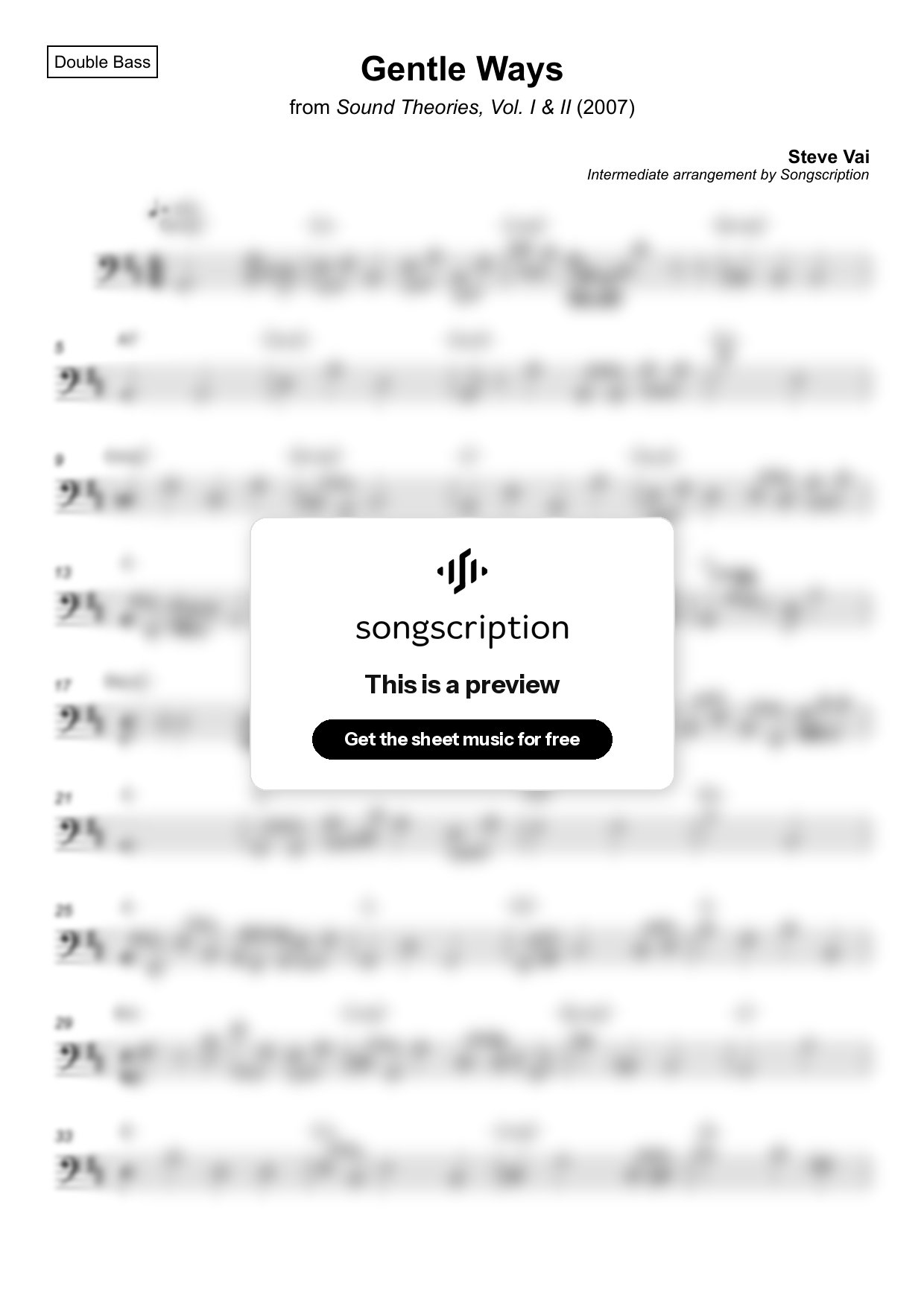 Intermediate Double Bass Sheet Music for "Gentle Ways" by Steve Vai