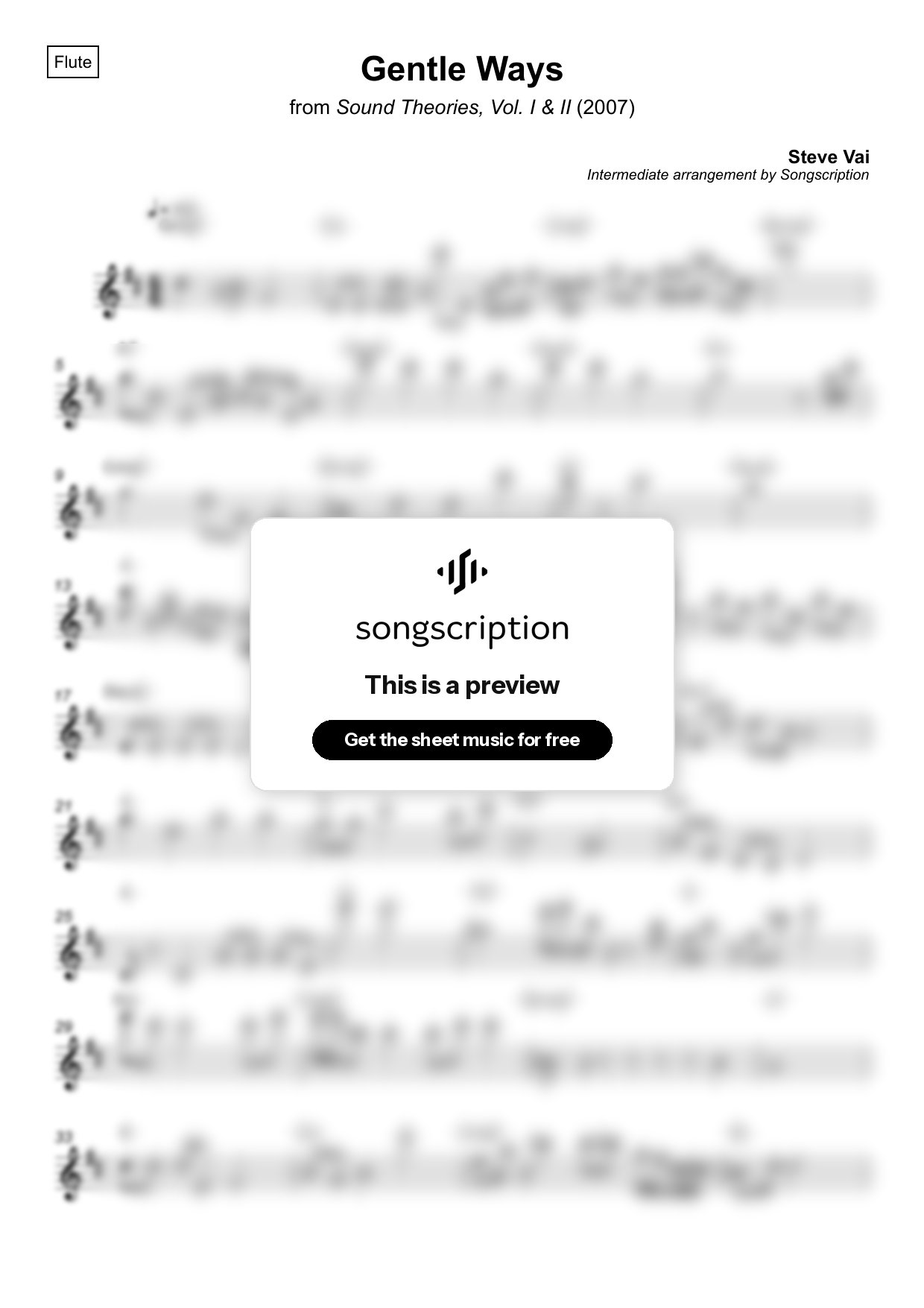 Intermediate Flute Sheet Music for "Gentle Ways" by Steve Vai