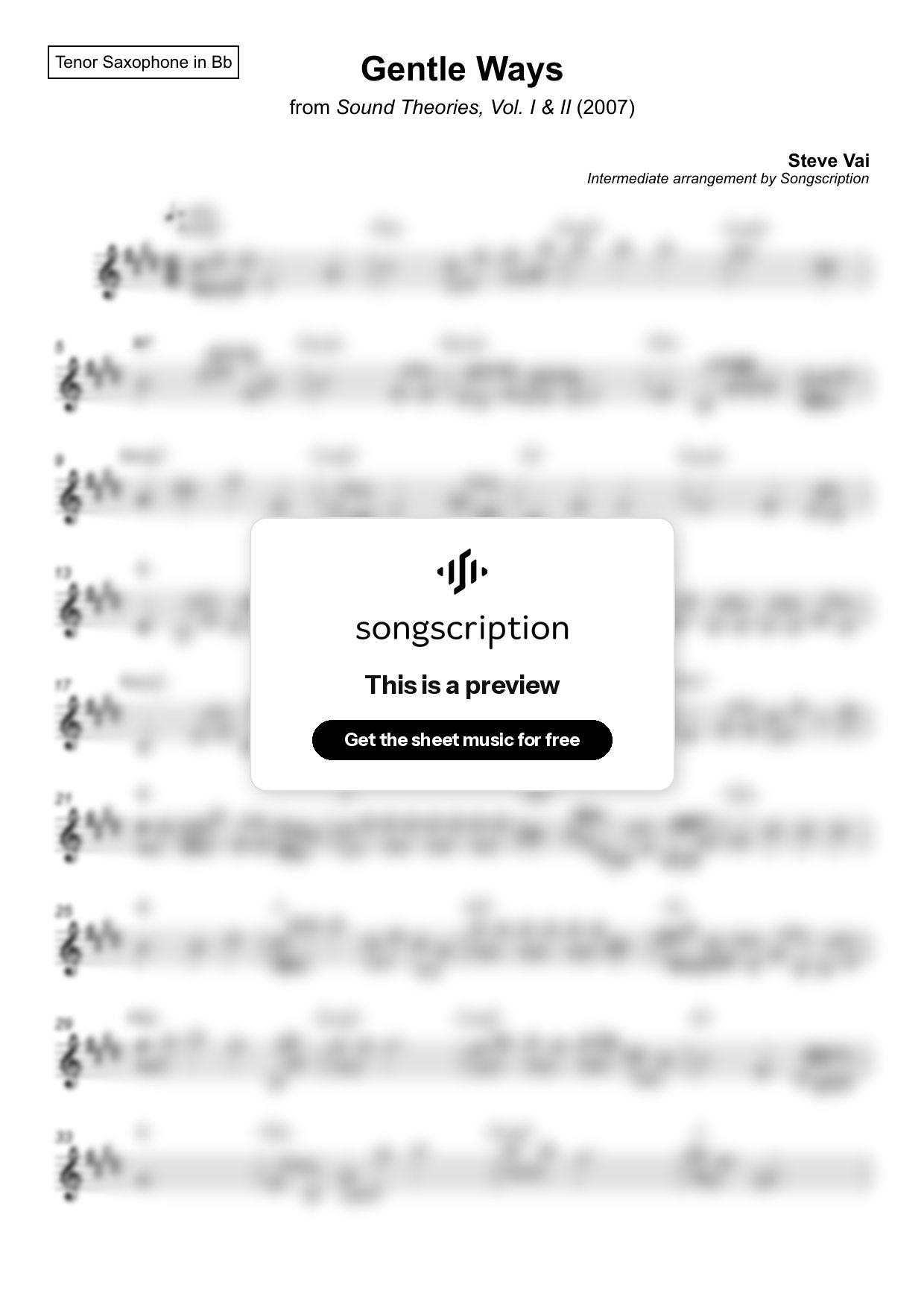 Intermediate Tenor Sax Sheet Music for "Gentle Ways" by Steve Vai