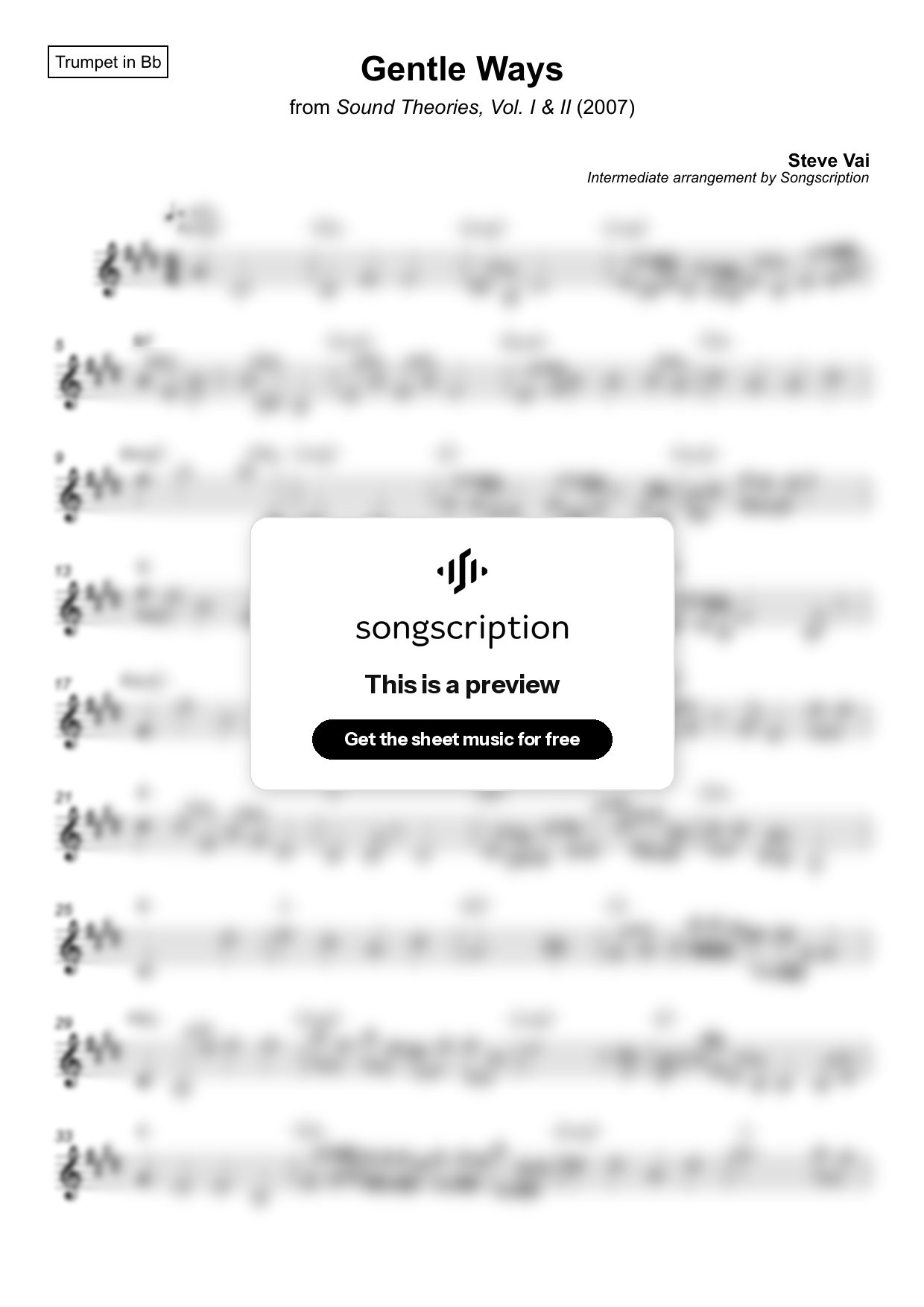 Intermediate Trumpet Sheet Music for "Gentle Ways" by Steve Vai