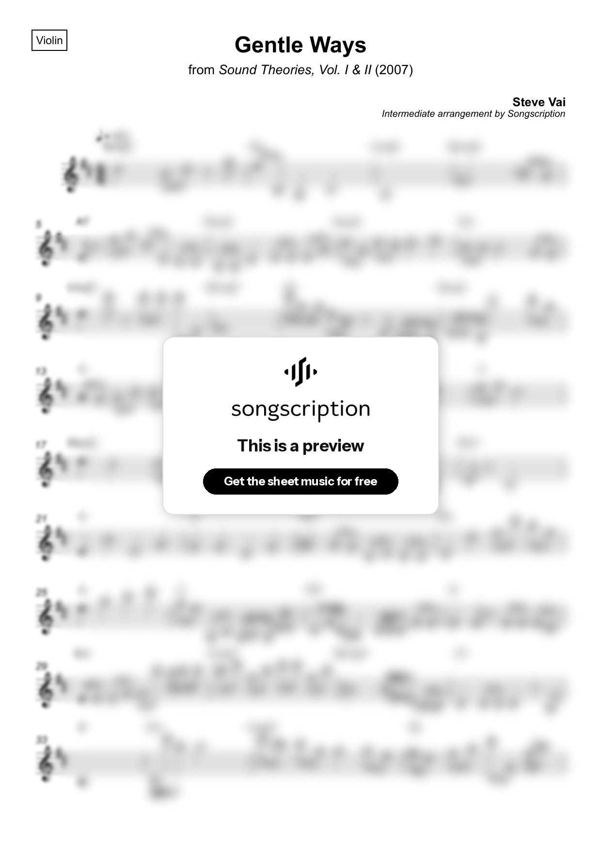 Intermediate Violin Sheet Music for "Gentle Ways" by Steve Vai