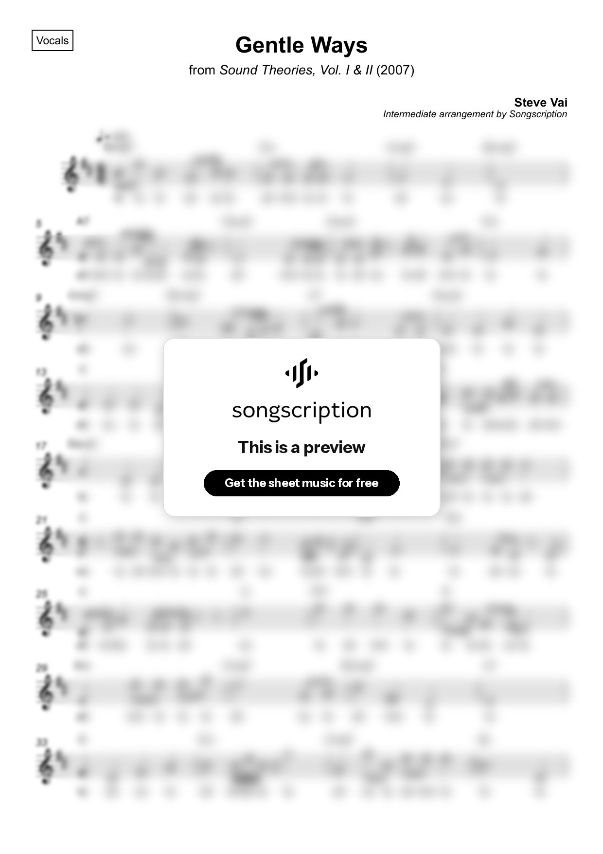 Intermediate Vocals Sheet Music for "Gentle Ways" by Steve Vai