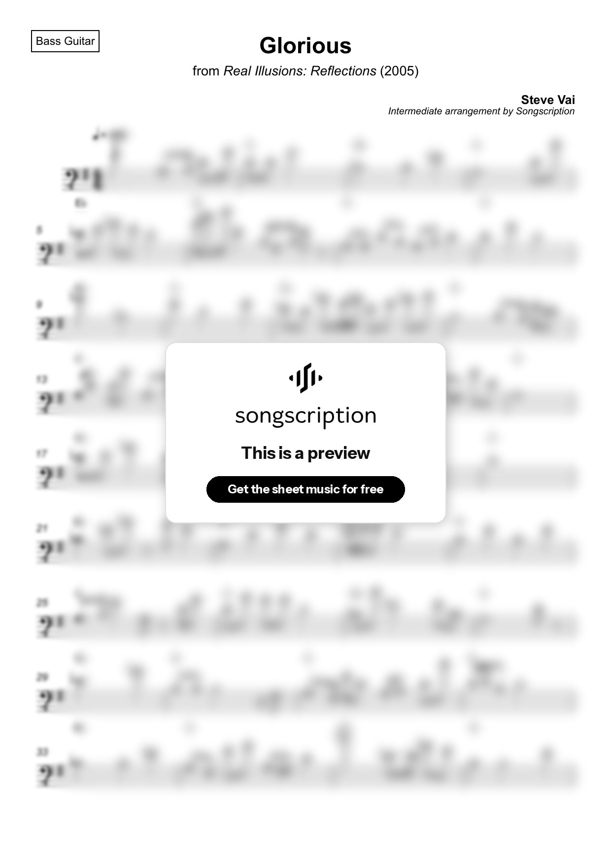 Intermediate Bass Guitar Sheet Music for "Glorious" by Steve Vai