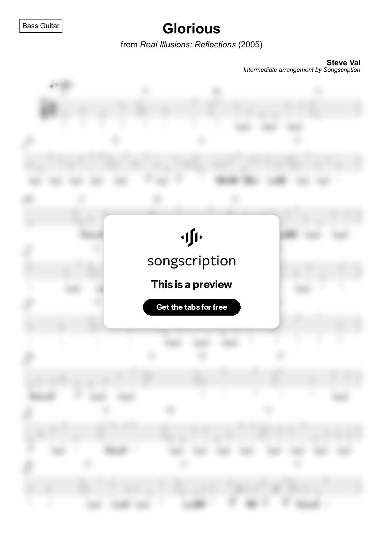 Intermediate Bass Guitar Tabs for "Glorious" by Steve Vai
