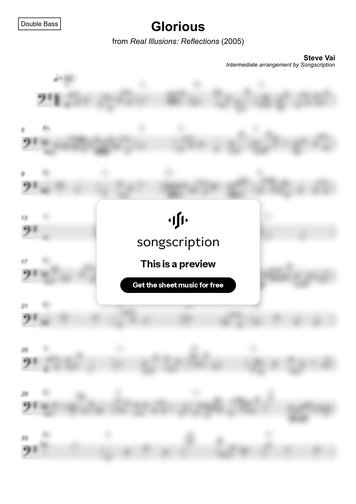 Intermediate Double Bass Sheet Music for "Glorious" by Steve Vai