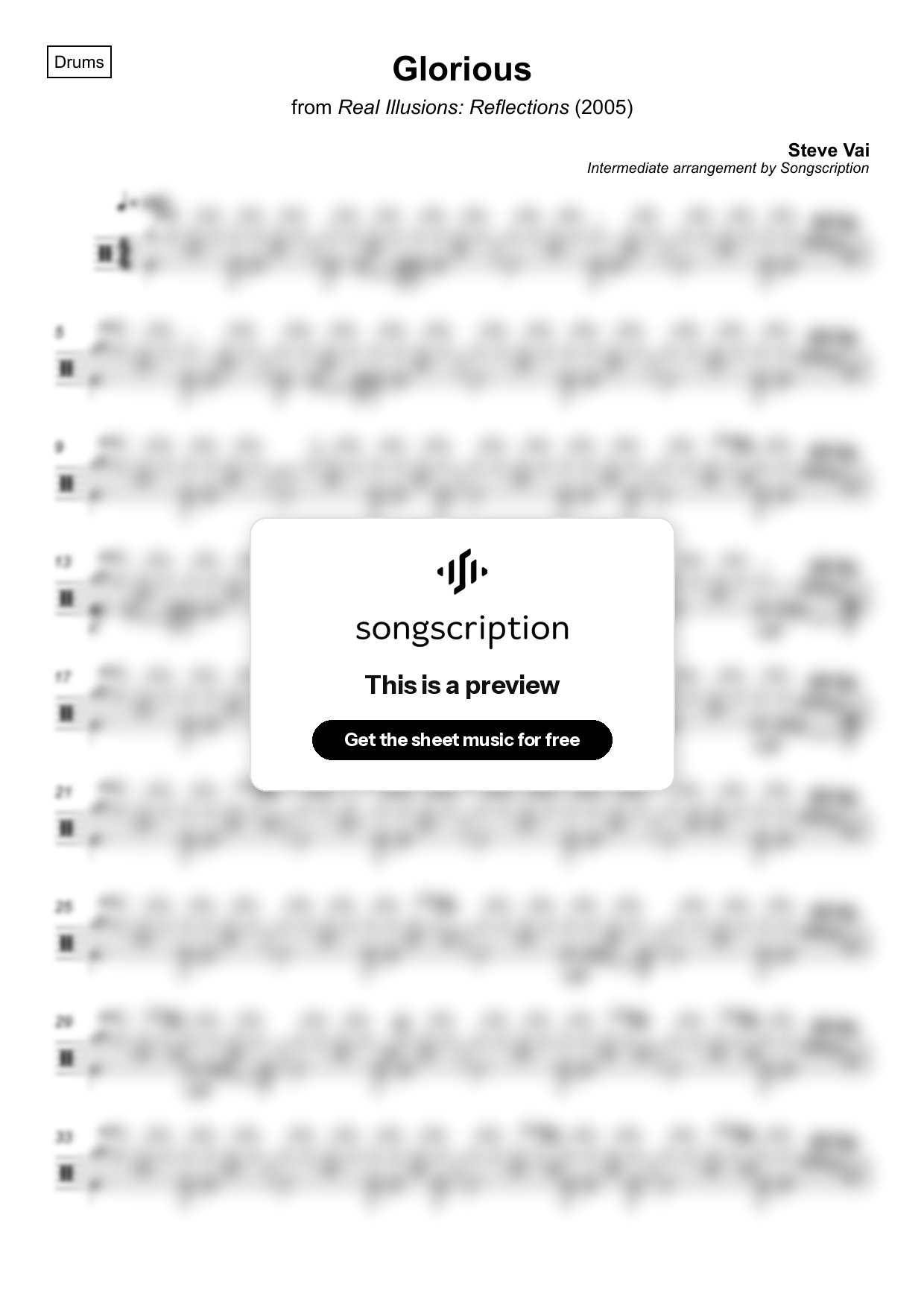 Intermediate Drums Sheet Music for "Glorious" by Steve Vai