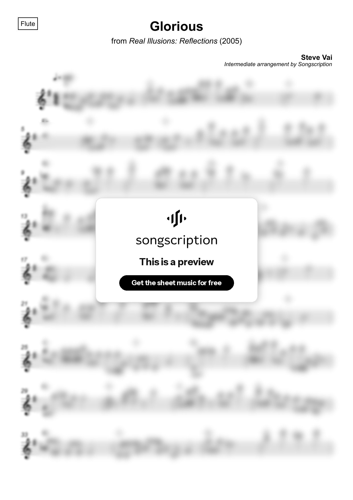 Intermediate Flute Sheet Music for "Glorious" by Steve Vai