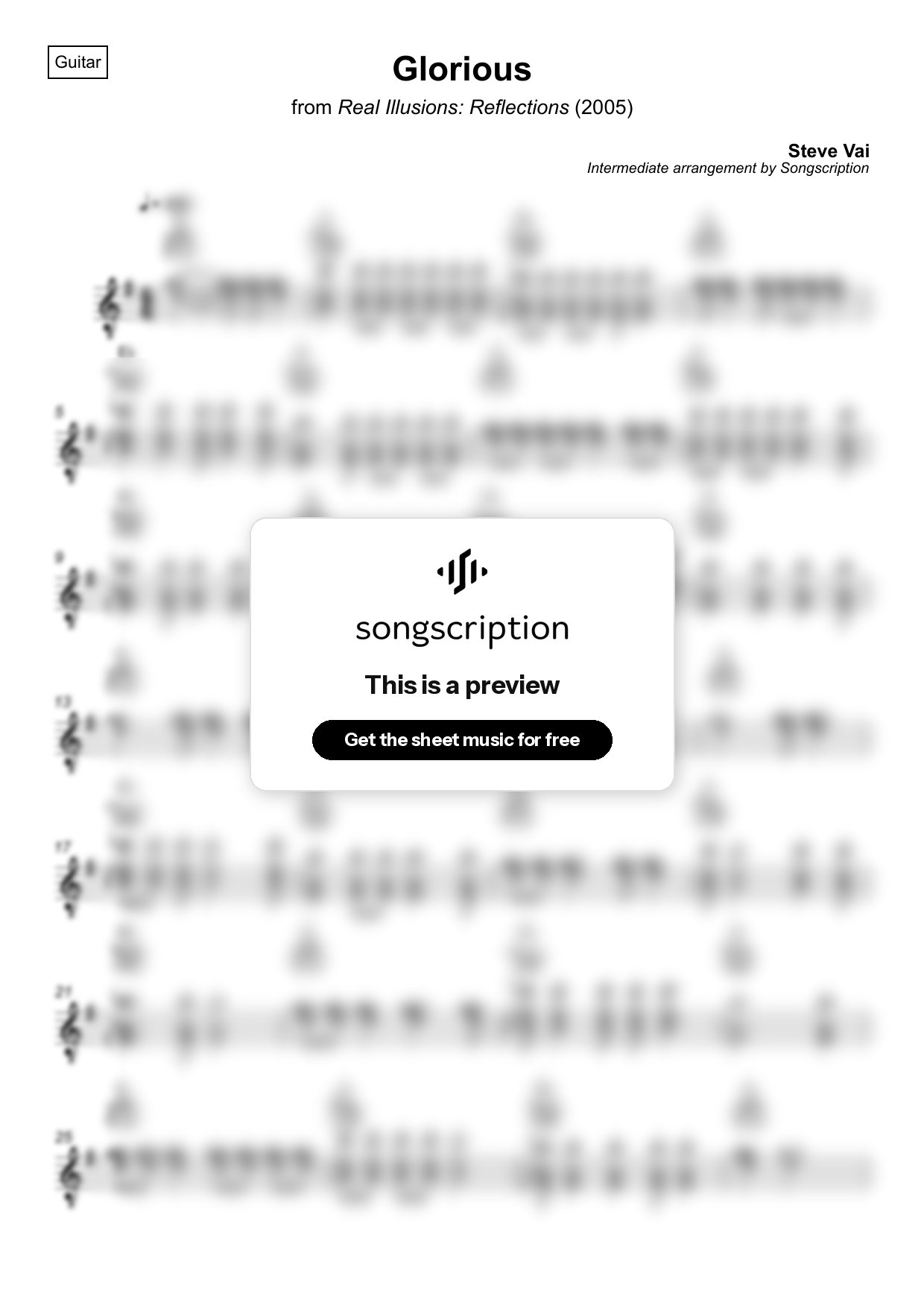 Intermediate Acoustic Guitar Sheet Music for "Glorious" by Steve Vai