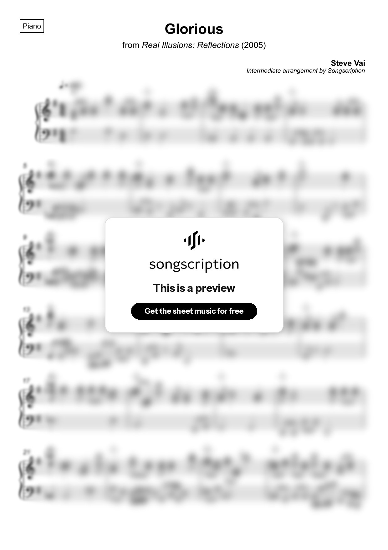 Intermediate Piano Sheet Music for "Glorious" by Steve Vai