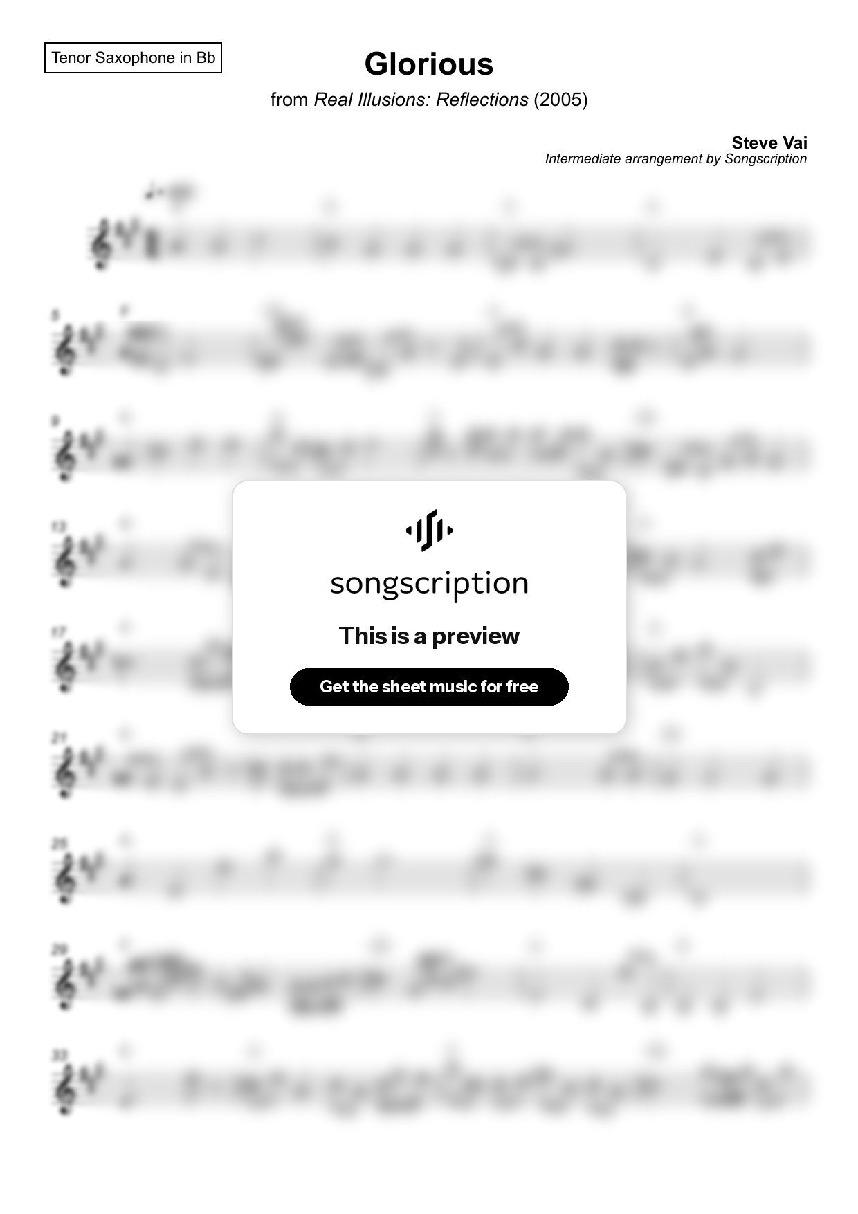 Intermediate Tenor Sax Sheet Music for "Glorious" by Steve Vai