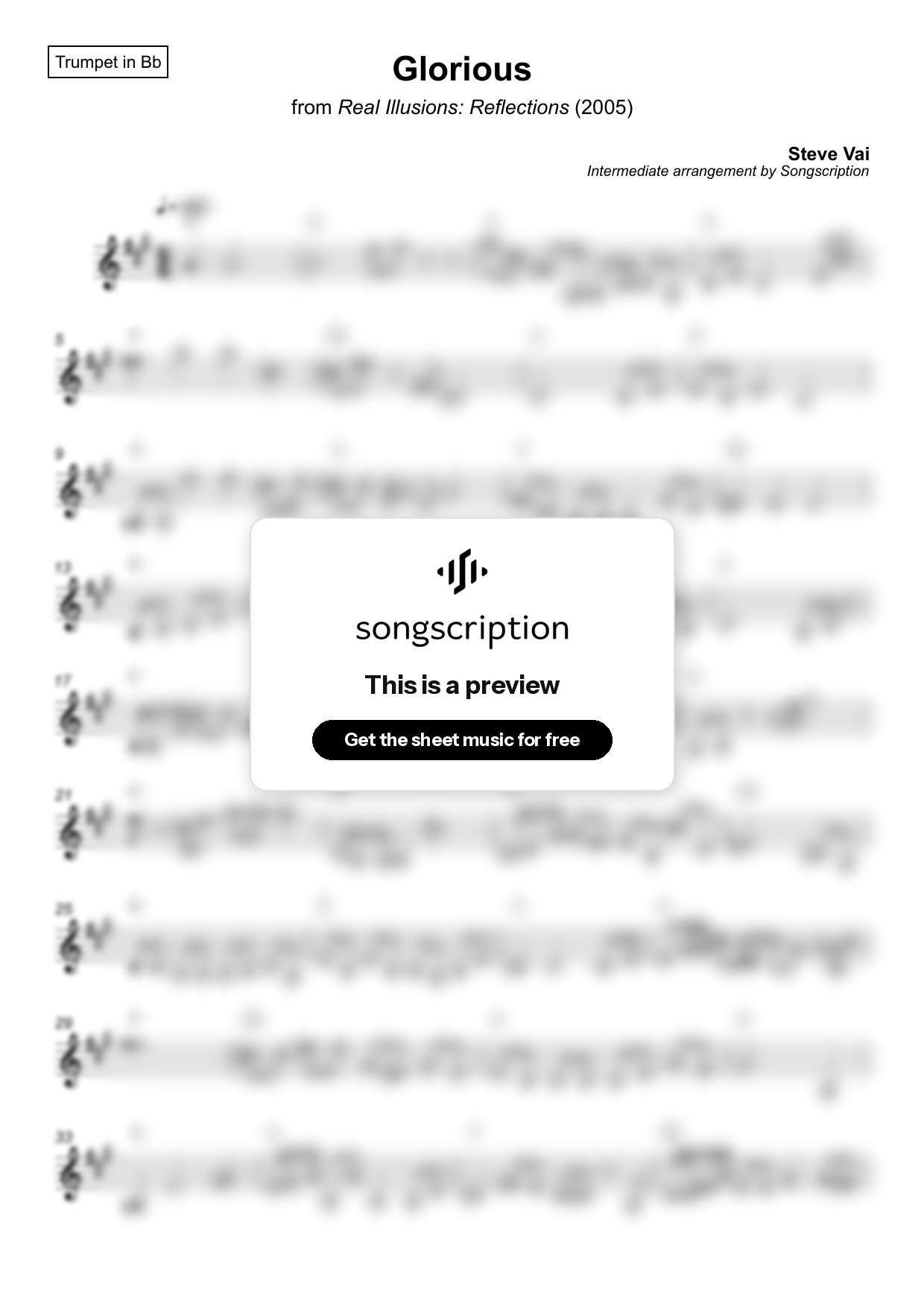 Intermediate Trumpet Sheet Music for "Glorious" by Steve Vai