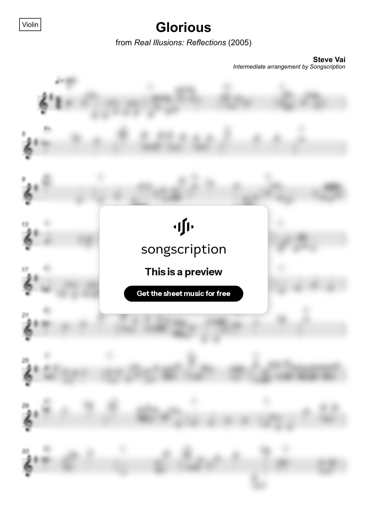 Intermediate Violin Sheet Music for "Glorious" by Steve Vai